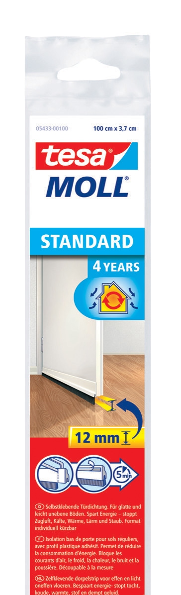 TESA tesamoll® STANDARD Türdichtschiene für glatte Böden, 37 mm x 1 m, weiß TESA tesamoll® STANDARD Türdichtschiene für glatte Böden, 37 mm x 1 m, weiß