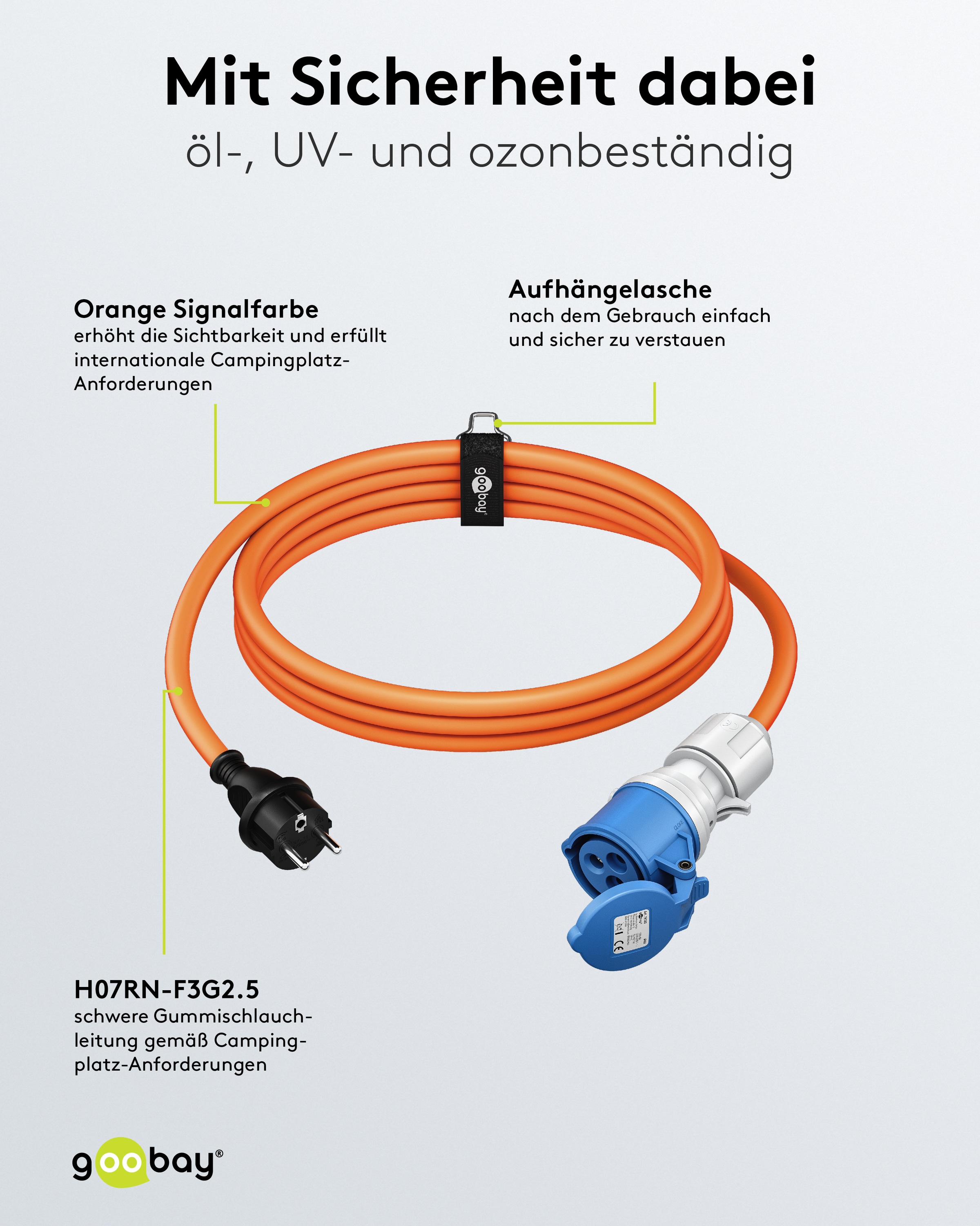 GOOBAY CEE-Adapterkabel 76219, 5 m, Stecker zu Schutzkontakt Stecker GOOBAY CEE-Adapterkabel 76219, 5 m, Stecker zu Schutzkontakt Stecker