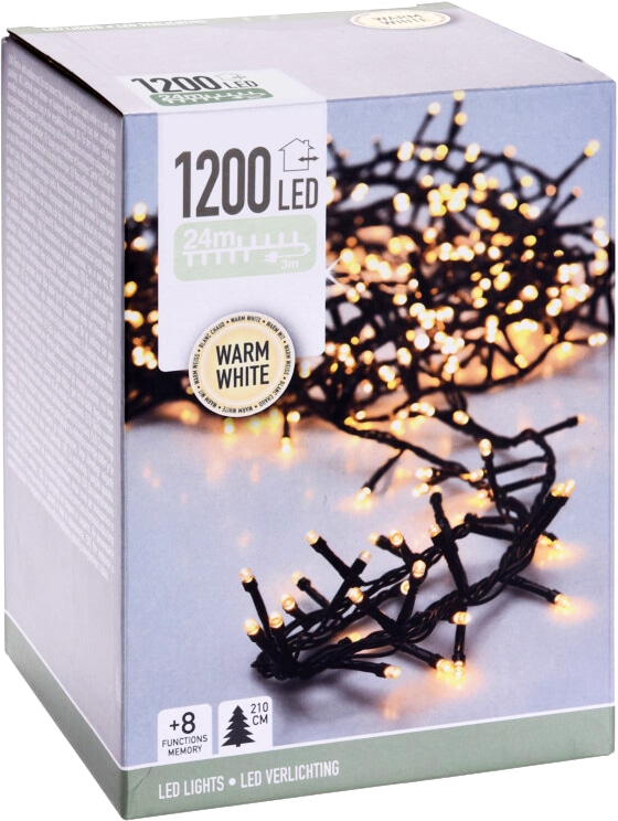 KOOPMAN LED-Clusterlichterkette warmweiß, 1200 LEDs, Grünes Kabel, Innen/Außen, 27m