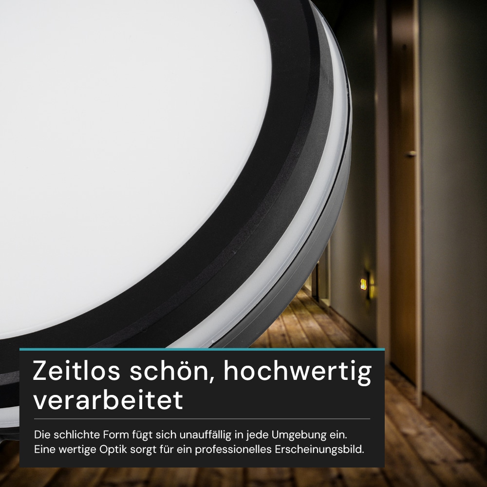 LUXULA LED-Deckenleuchte, 30W, EEK: F, 3000lm, CCT, IP65, schwarz/weiß