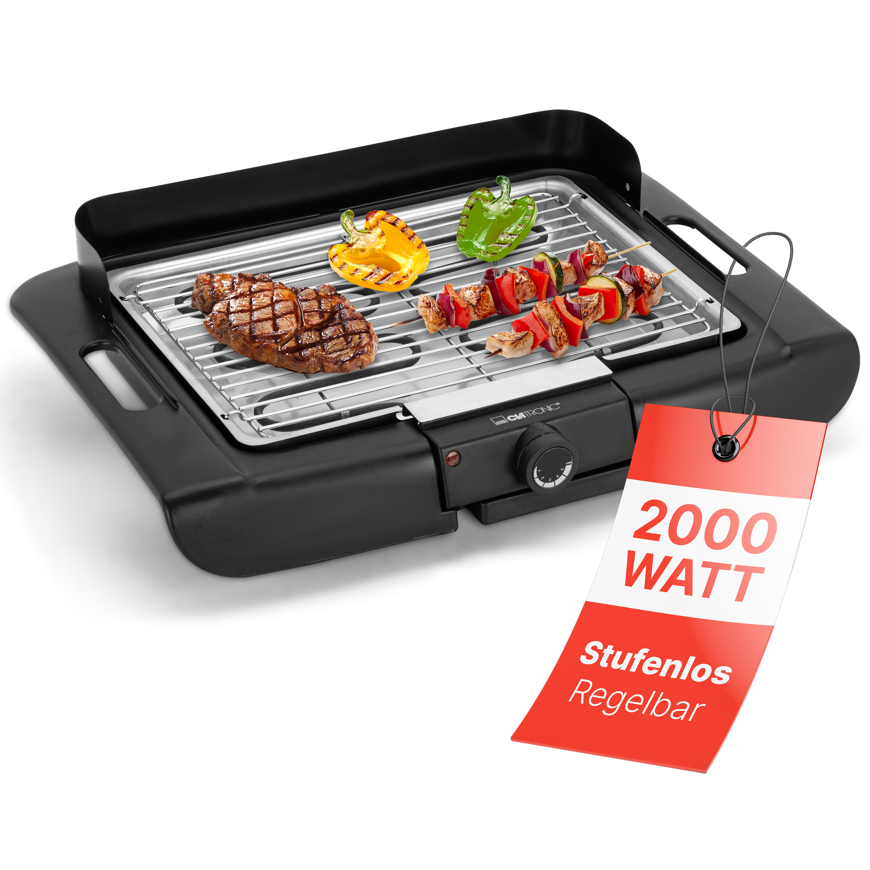 CLATRONIC Barbecue-Tischgrill BQ 3841, Elektrogrill, Schwarz, 2000 W