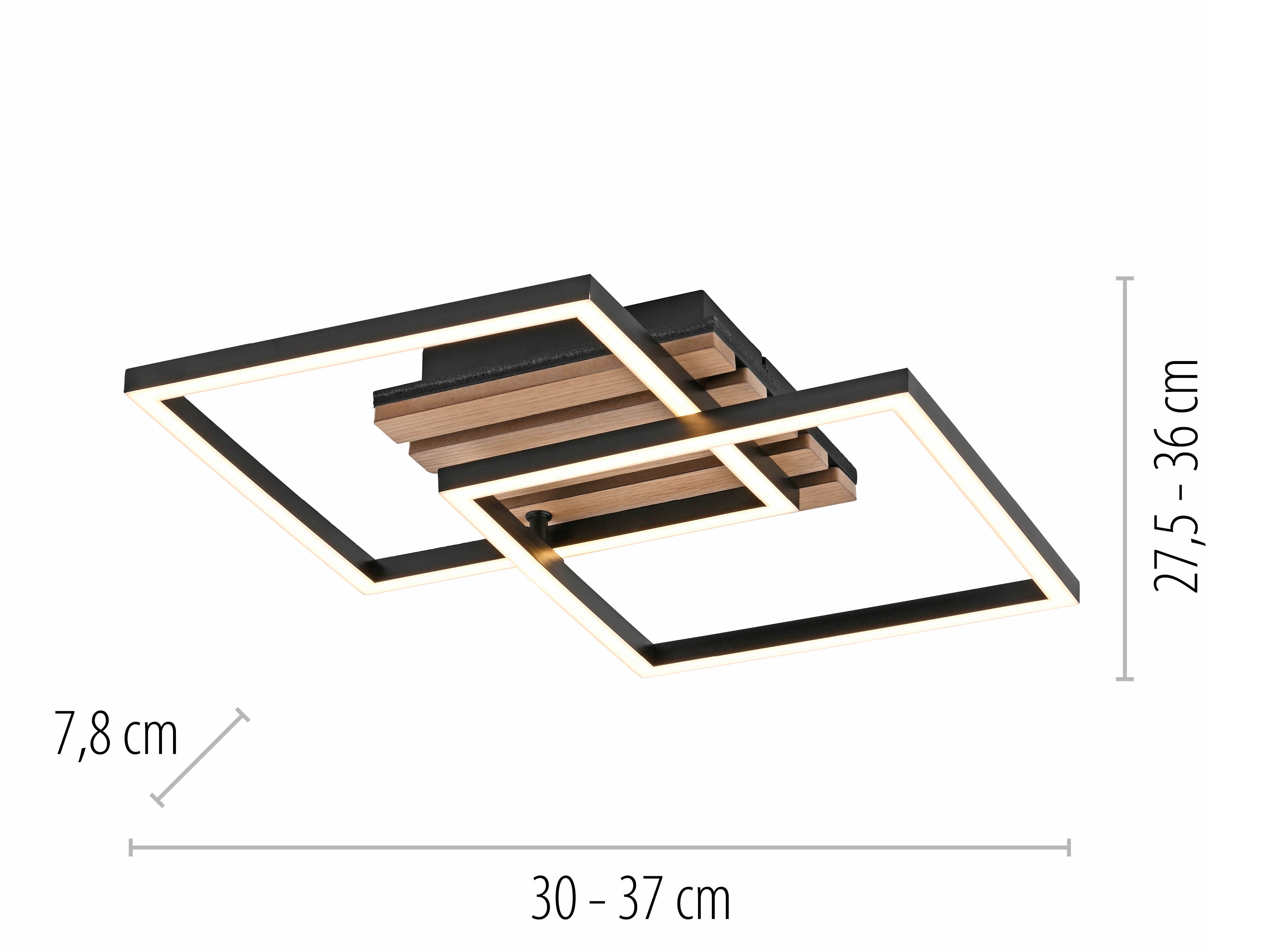 JUST LIGHT LED-Deckenleuchte 14053-79, 15W, 3000K, 2200lm, warmweiß, IP20, Holz/schwarz