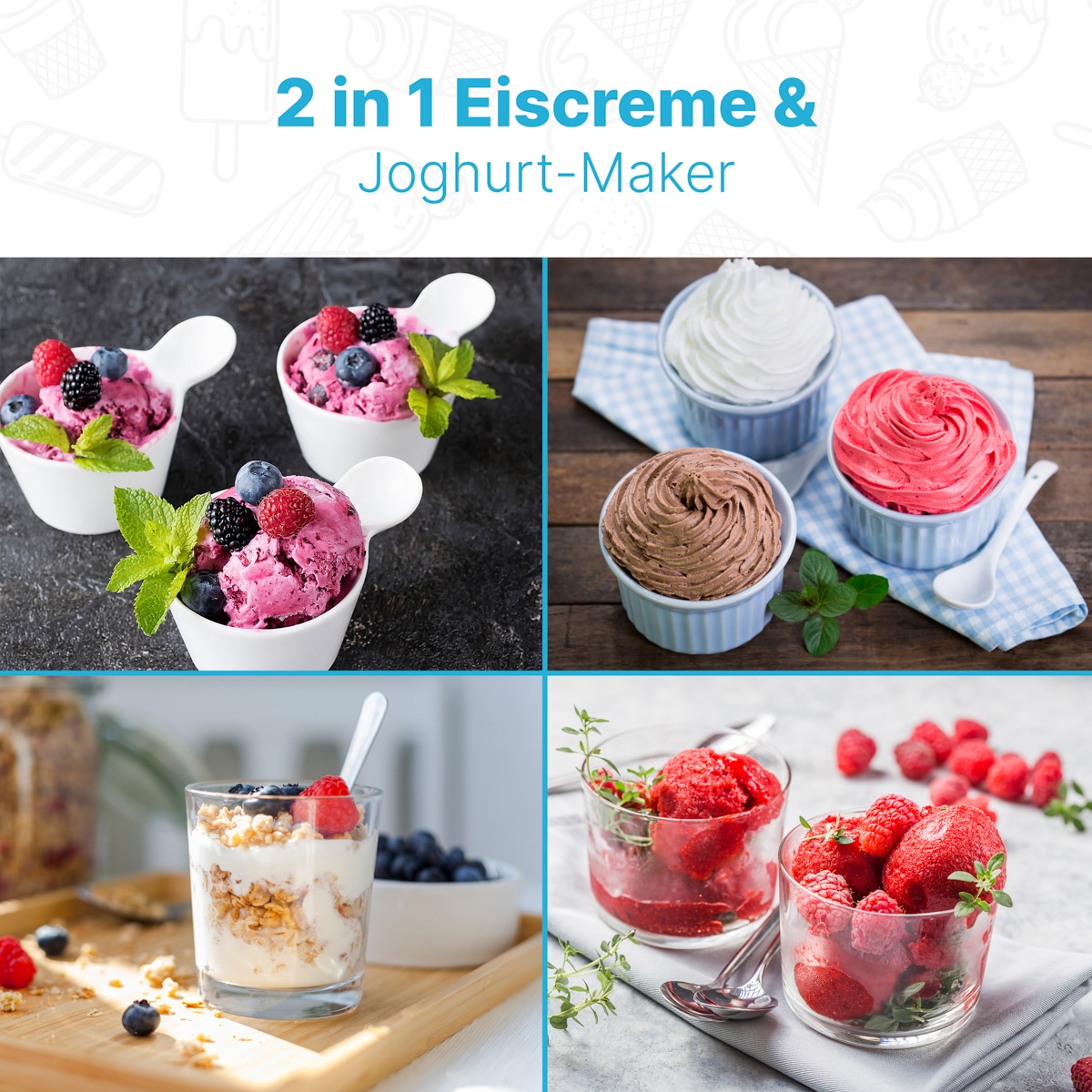 CLATRONIC Eismaschine ICM 3799, Eiscreme, Joghurt, Frozen Joghurt, Sorbet, weiß CLATRONIC Eismaschine ICM 3799, Eiscreme, Joghurt, Frozen Joghurt, Sorbet, weiß