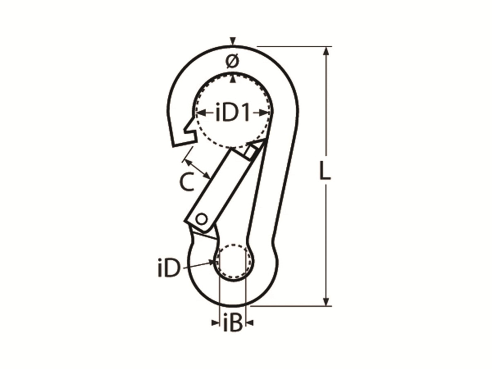 MARINETECH Karabinerhaken, Edelstahl A4, 10x100 mm, mit Sicherheitsmutter, 2 Stück
