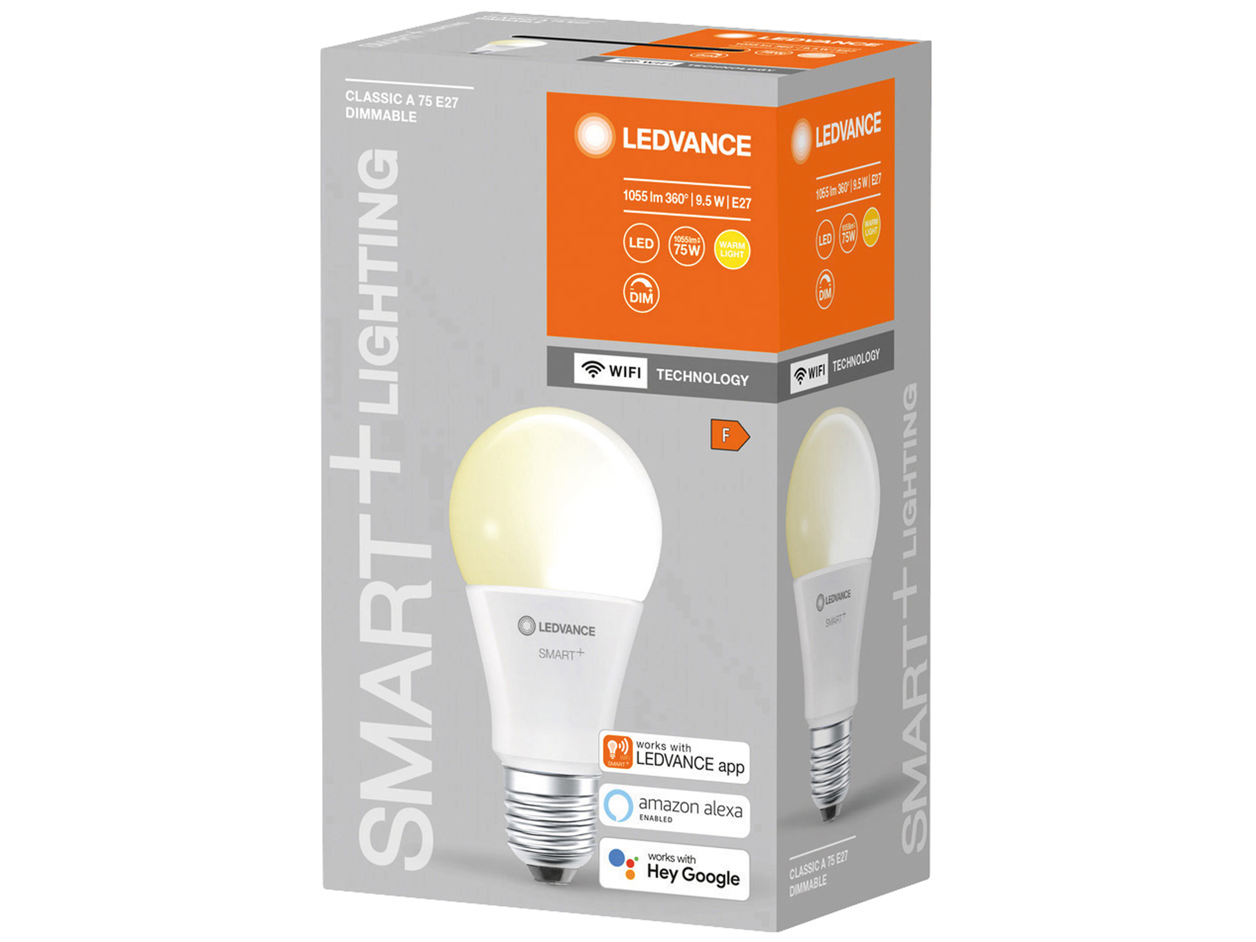 LEDVANCE LED-Lampe SMART+ WiFi Classic, A60, E27, EEK: F, 9,5 W, 1055 lm, 2700 K, Smart