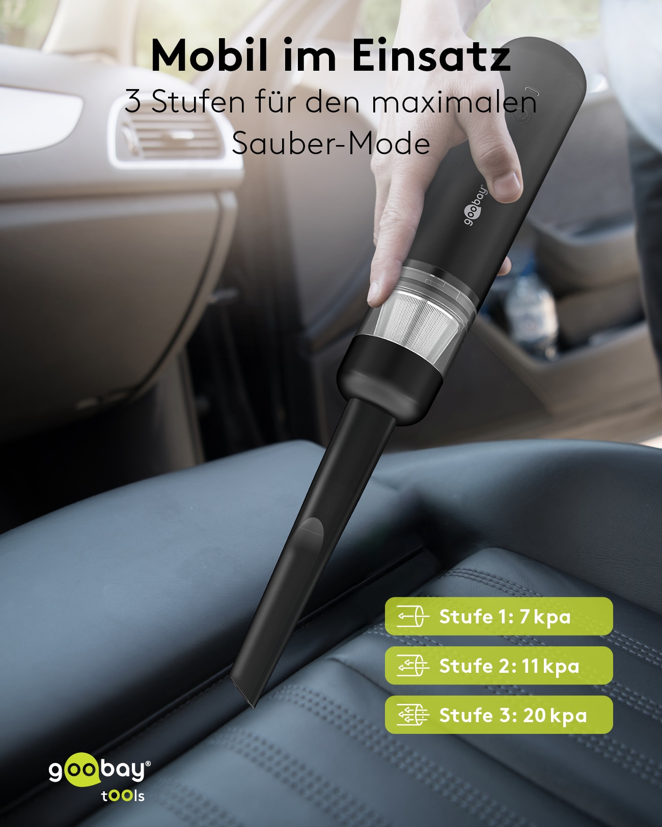 GOOBAY TOOLS Akku-Handstaubsauger, 120 W, mit 10 Aufsätzen, schwarz