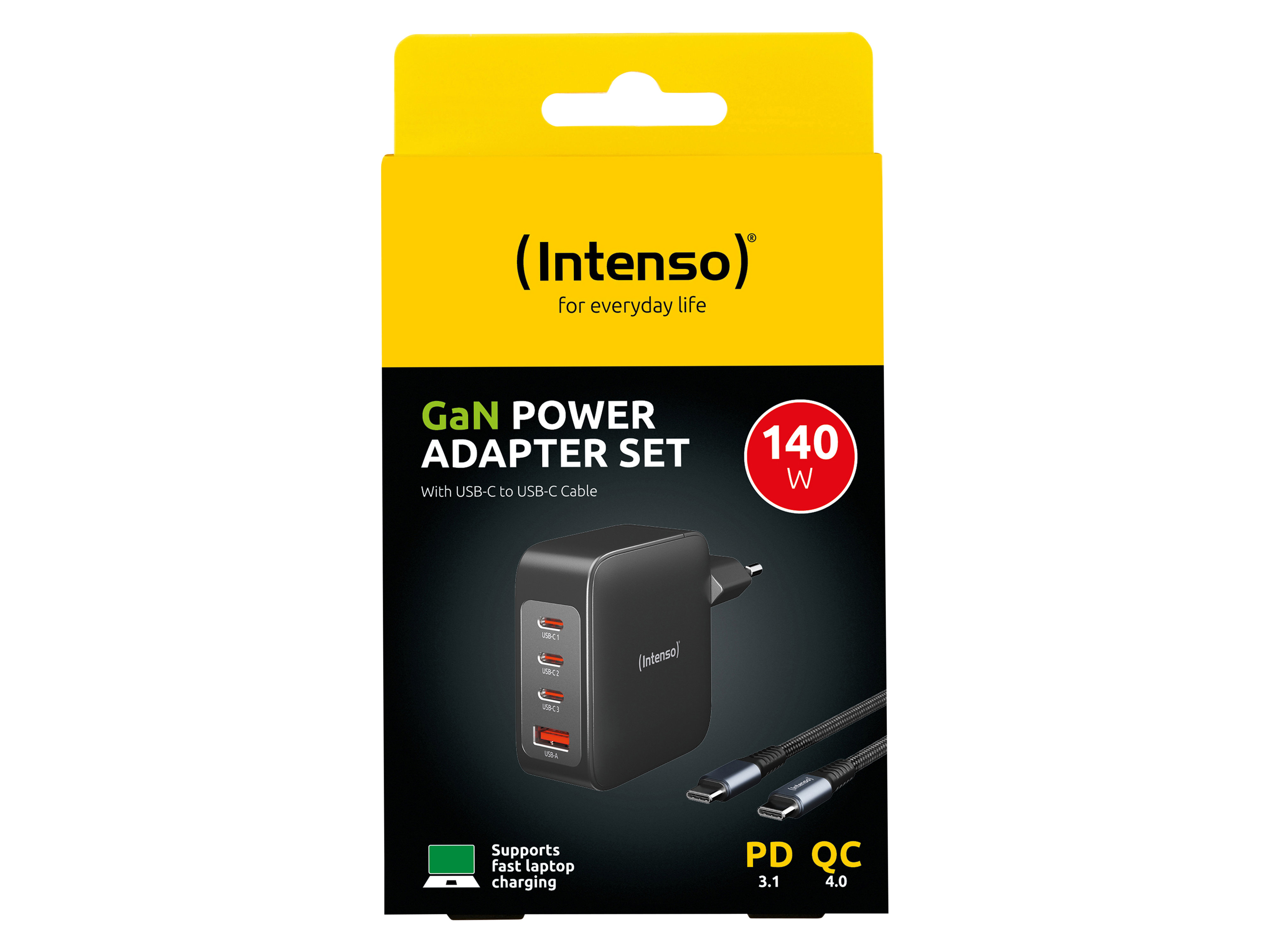 INTENSO USB-Lader 7814010, 140 W, 4-fach, 3xUSB-C, 1xUSB-A, GaN, schwarz