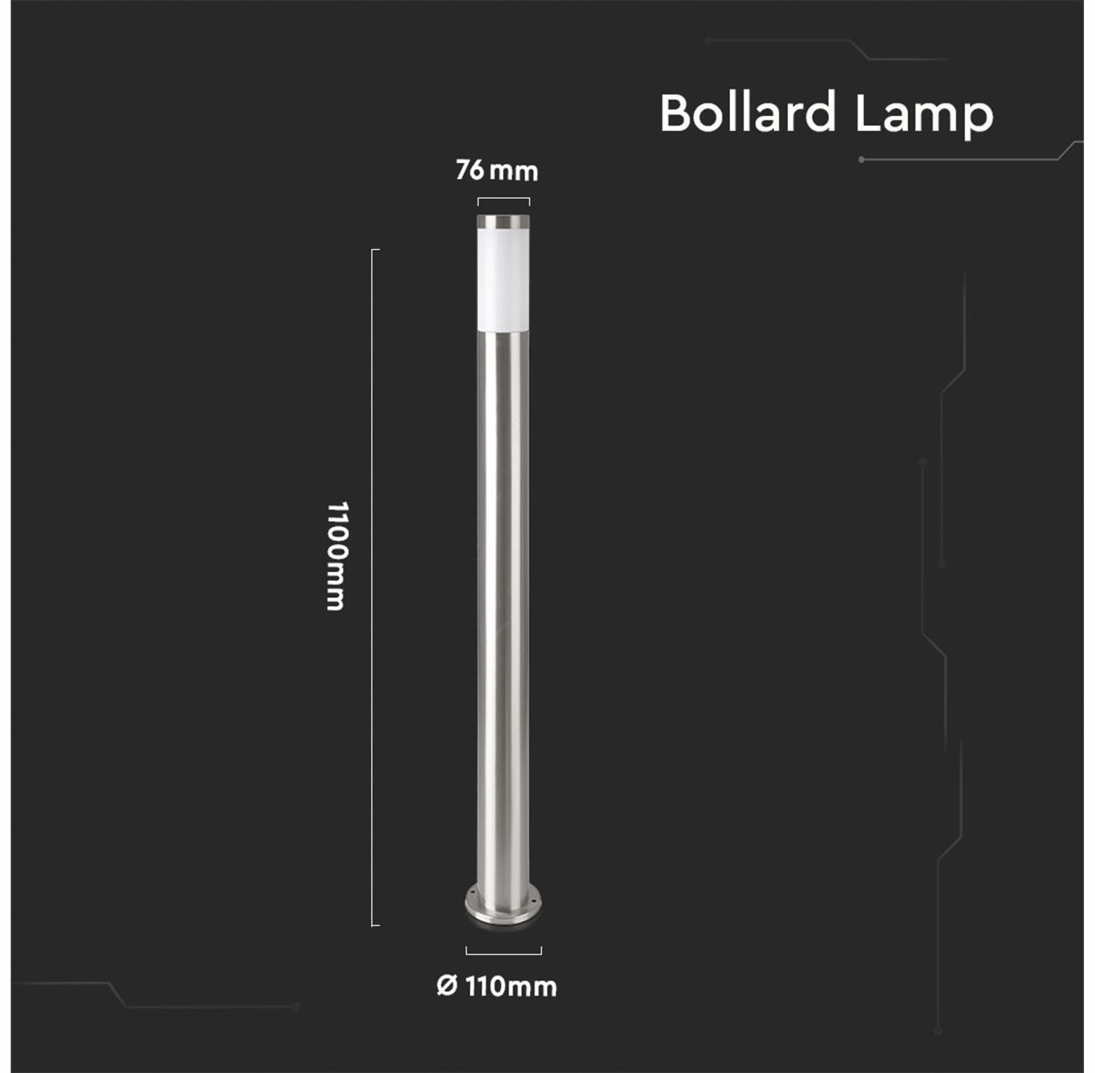 V-TAC Poller-Außenleuchte VT-838, IP44, E27, Edelstahl, 1100mm, VT-8962, Nickel-satiniert