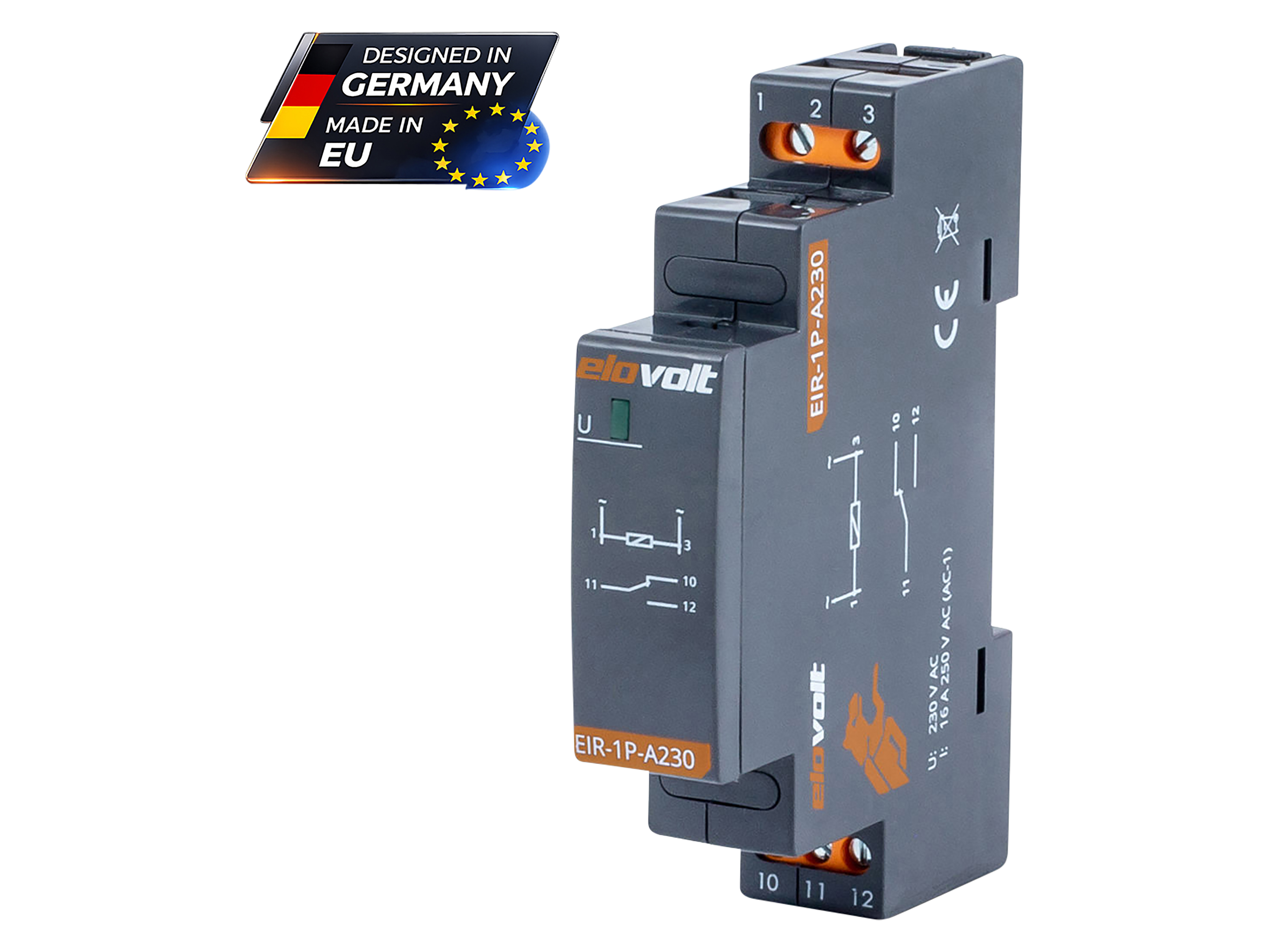 ELOVOLT Schaltrelais EIR-1P-A230, 16 A, 230 V, 1 Wechsler ELOVOLT Schaltrelais EIR-1P-A230, 16 A, 230 V, 1 Wechsler