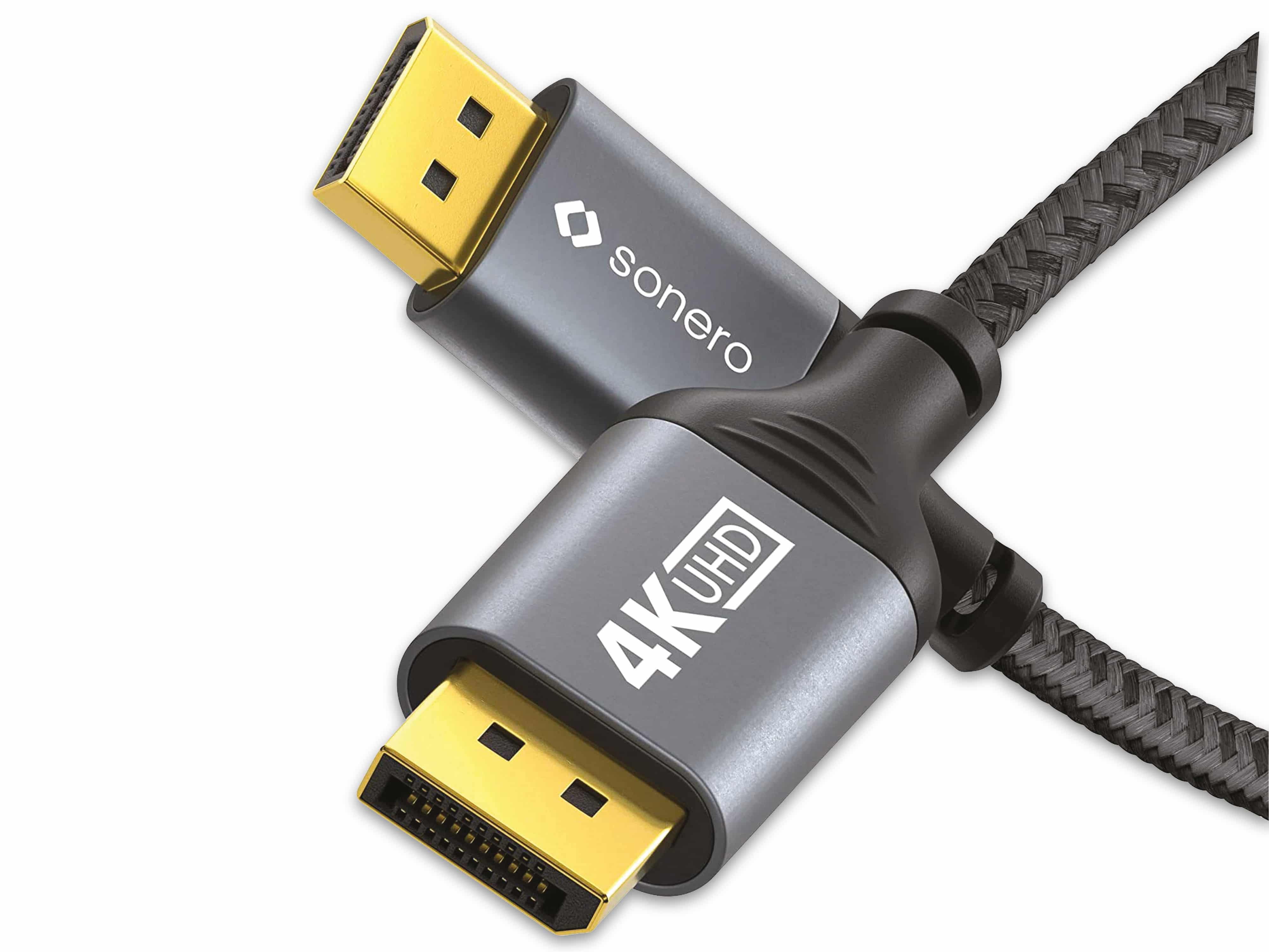 SONERO DisplayPort-Kabel, Stecker/Stecker, 4K60, grau/schwarz, 1 m SONERO DisplayPort-Kabel, Stecker/Stecker, 4K60, grau/schwarz, 1 m