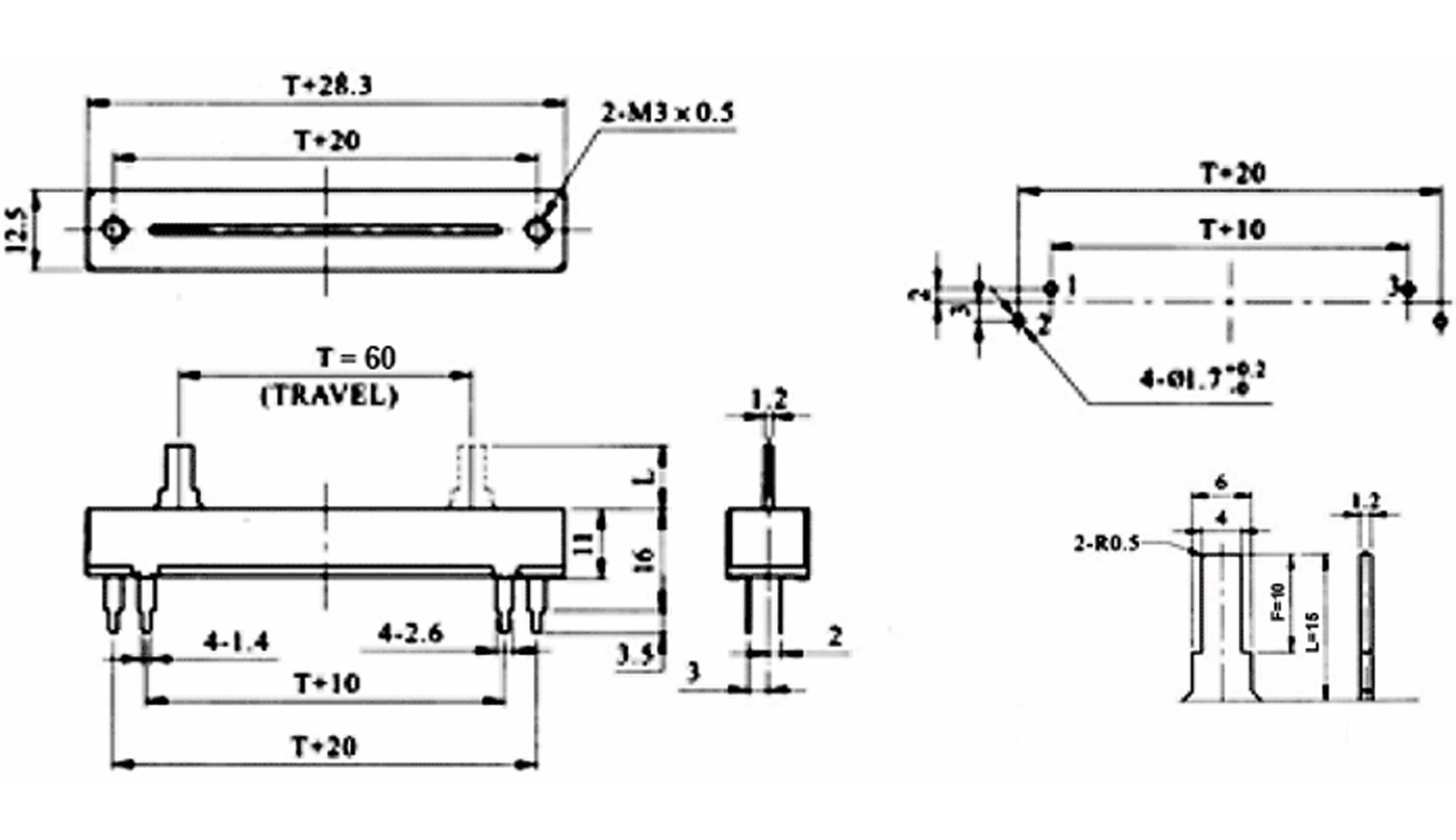 Schiebepotentiometer, 0,5 W, lin., 10 kΩ Schiebepotentiometer, 0,5 W, lin., 10 kΩ