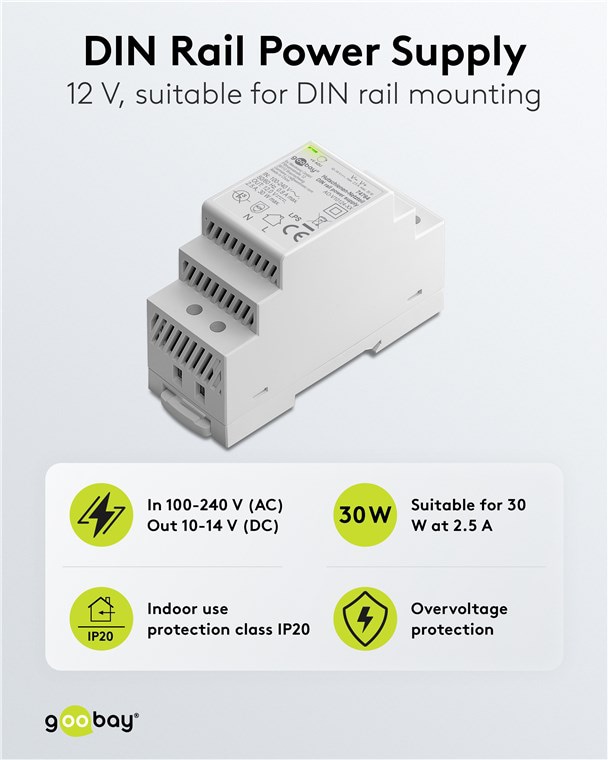 GOOBAY Hutschienen-Netzteil 74764, 12 V, 2,5 A, 30 W