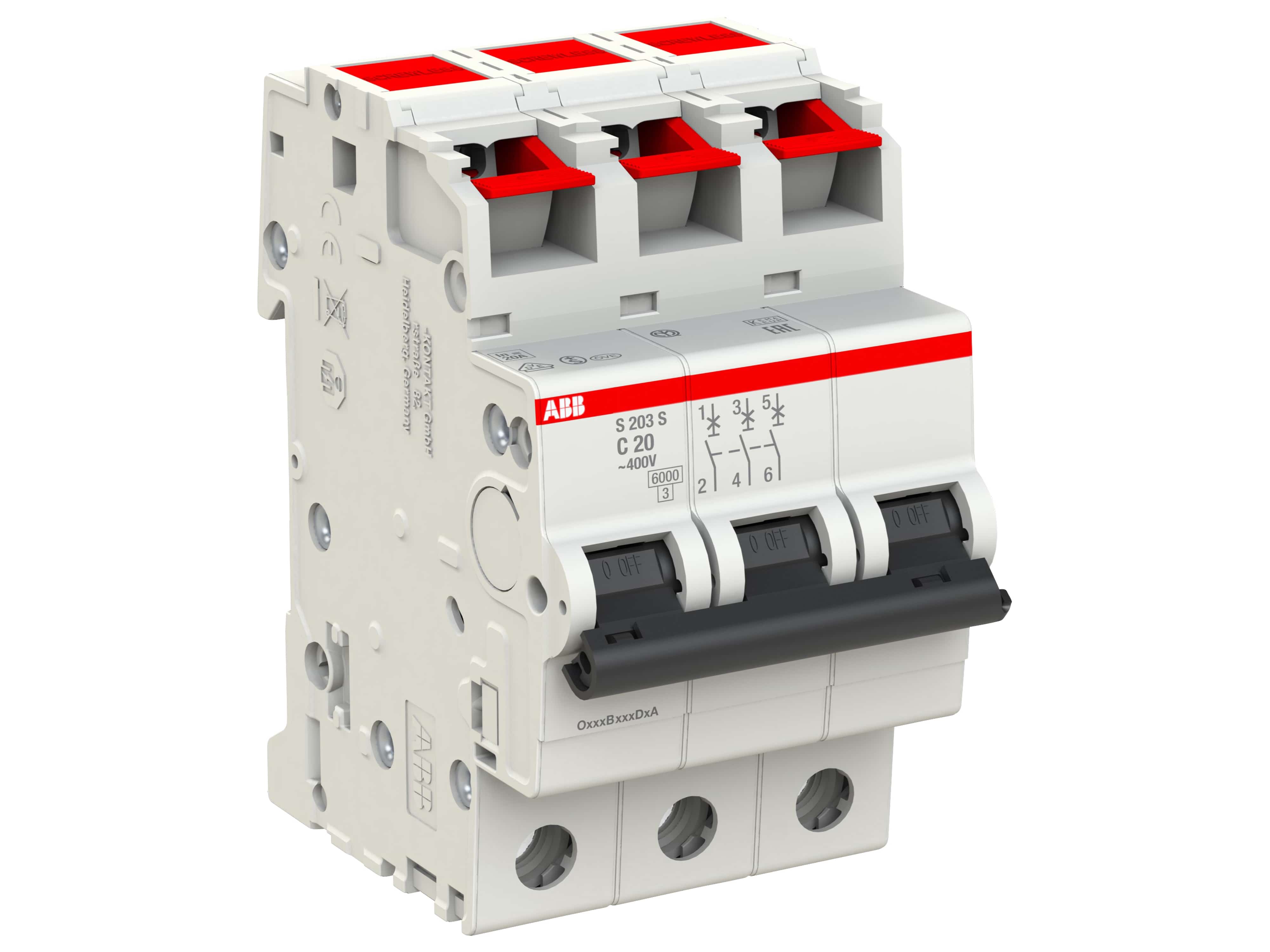 ABB Leitungsschutzschalter S203S-C20, C-Char., 6 kA, 20 A, 3-polig ABB Leitungsschutzschalter S203S-C20, C-Char., 6 kA, 20 A, 3-polig