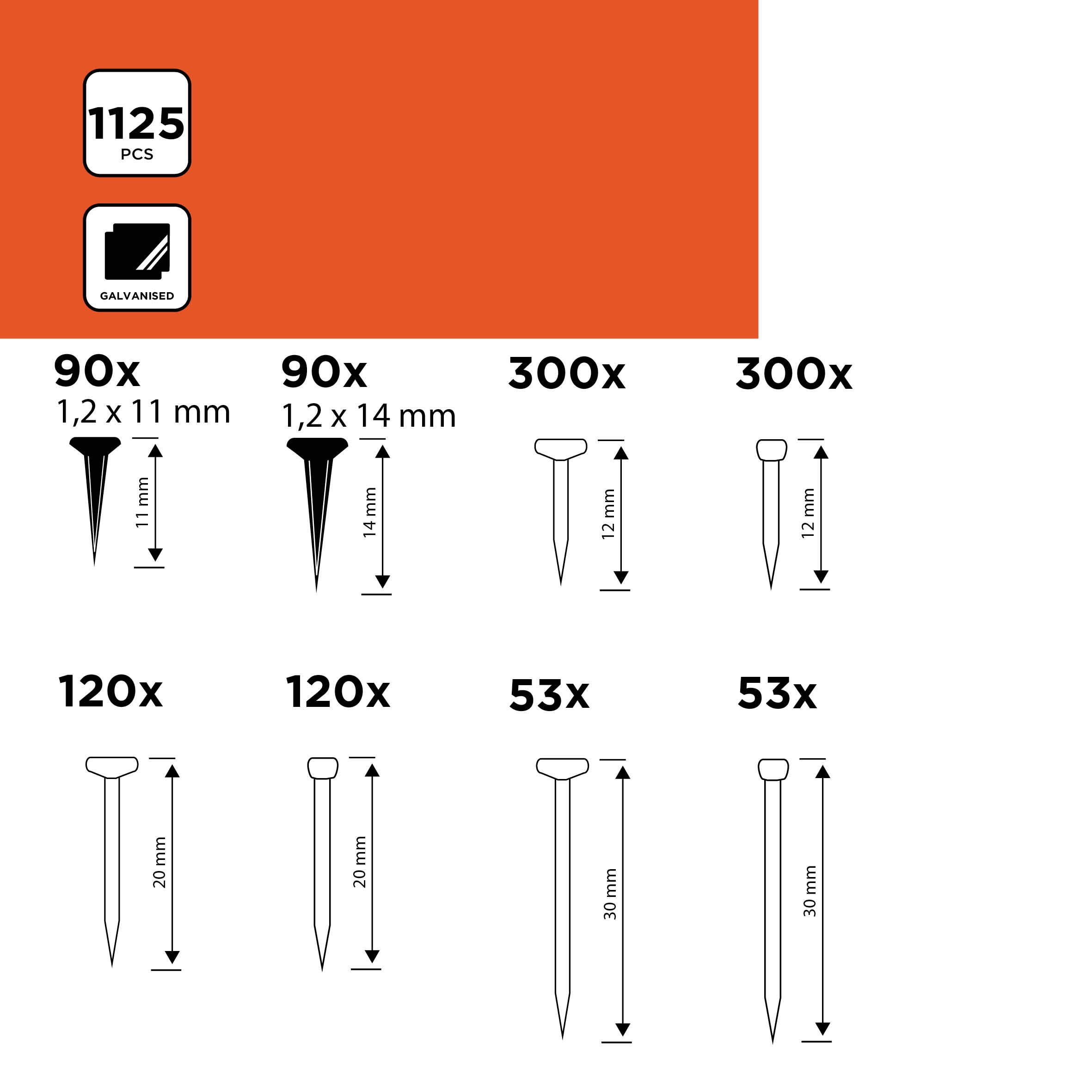 Black+Decker, Nagelsortiment, 1125-tlg.