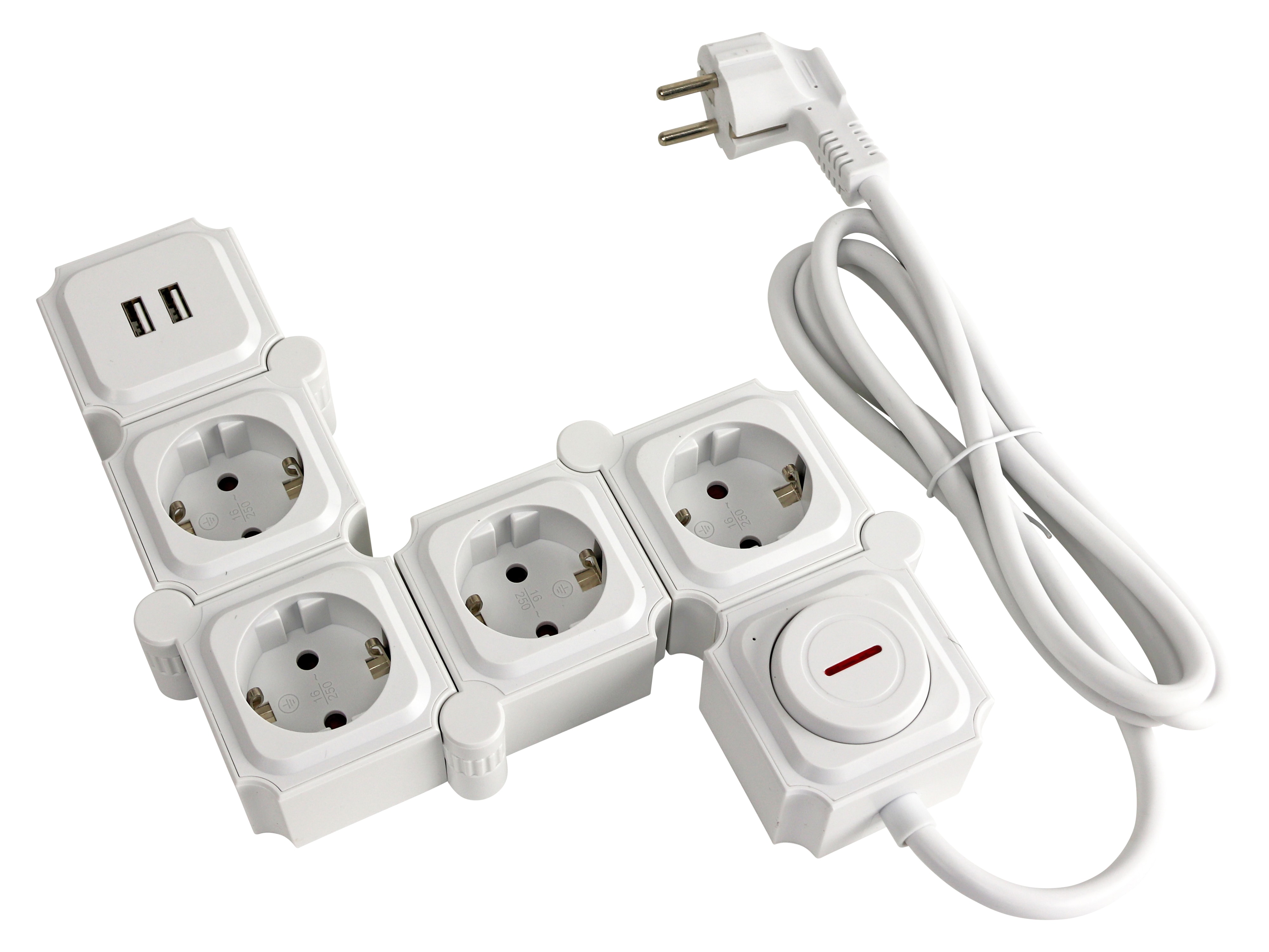 Steckdosenleiste, GT-WSL-01-F, 4-fach, Schaltbar, USB, weiß