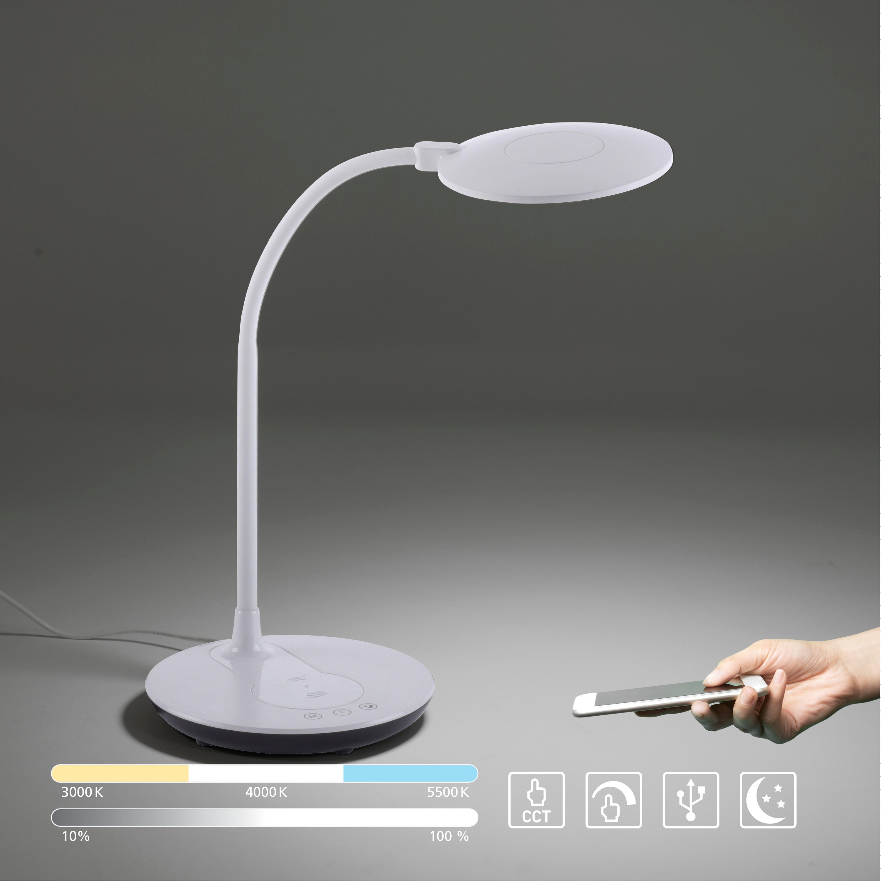 JUST LIGHT LED-Tischleuchte 14416-16 weiß, 5 W, 600 lm, CCT, Handy-Ladefunktion JUST LIGHT LED-Tischleuchte 14416-16 weiß, 5 W, 600 lm, CCT, Handy-Ladefunktion