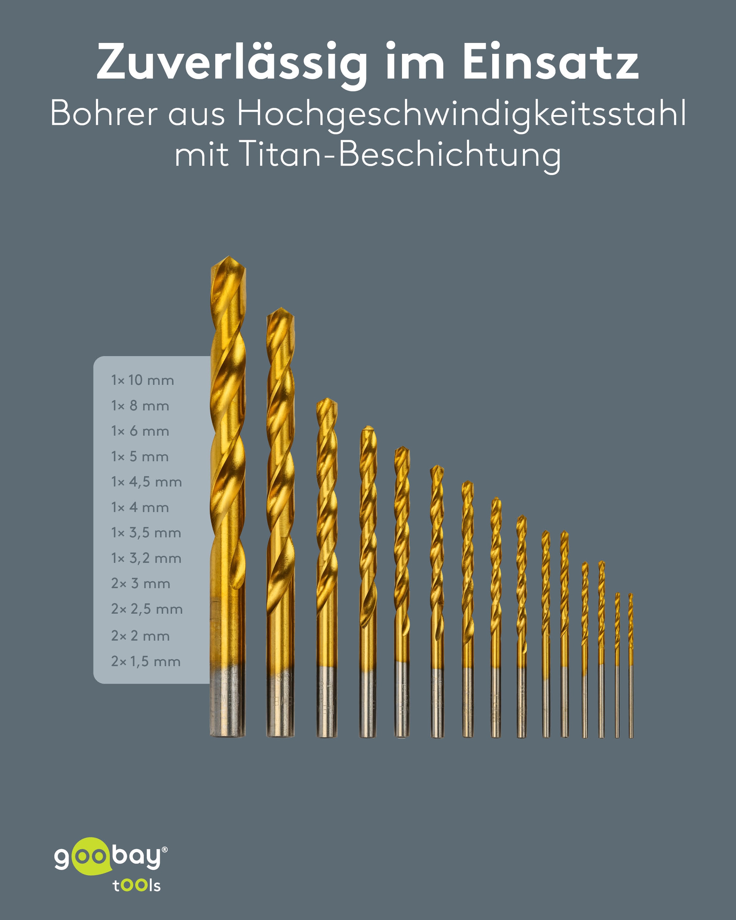 GOOBAY TOOLS HSS-Metallbohrer-Set, 77850, 1,5-10 mm, 15-teilig