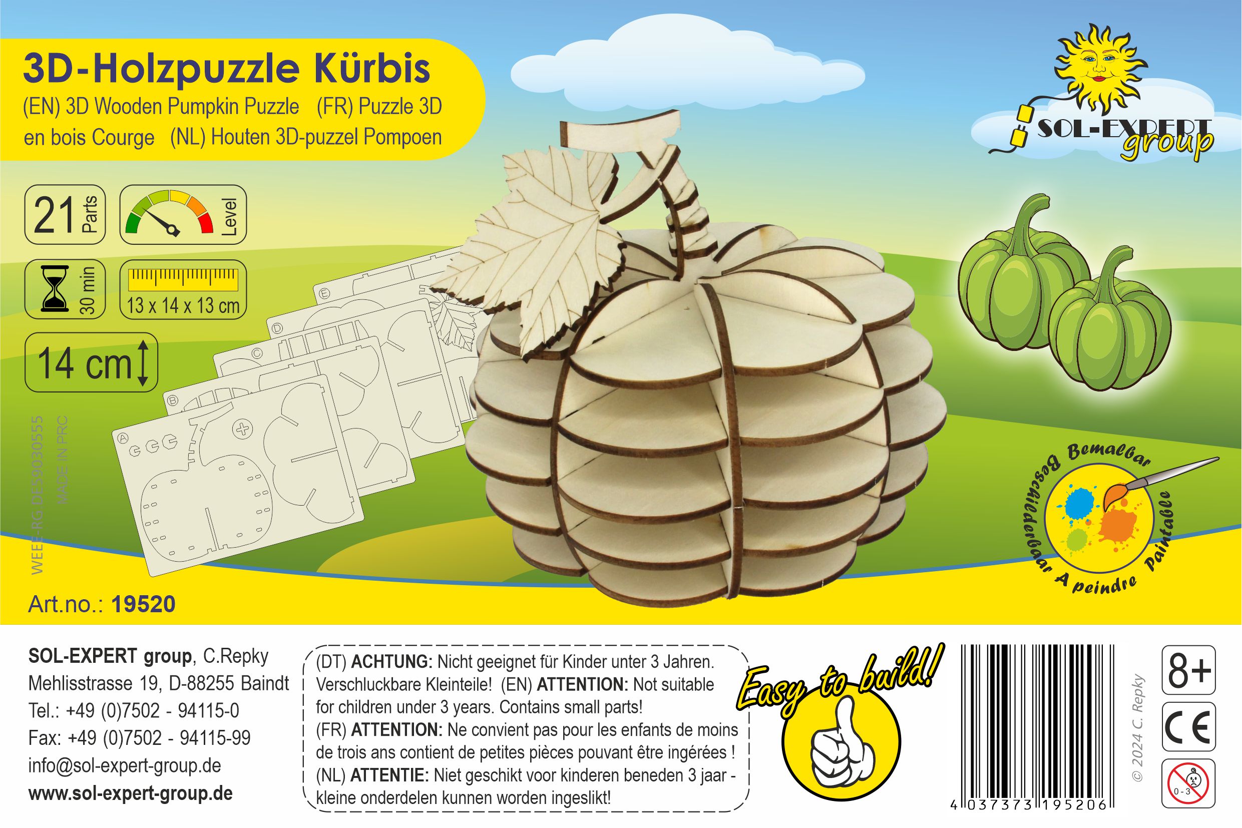 SOL-EXPERT 3D Holz Puzzle Kürbis