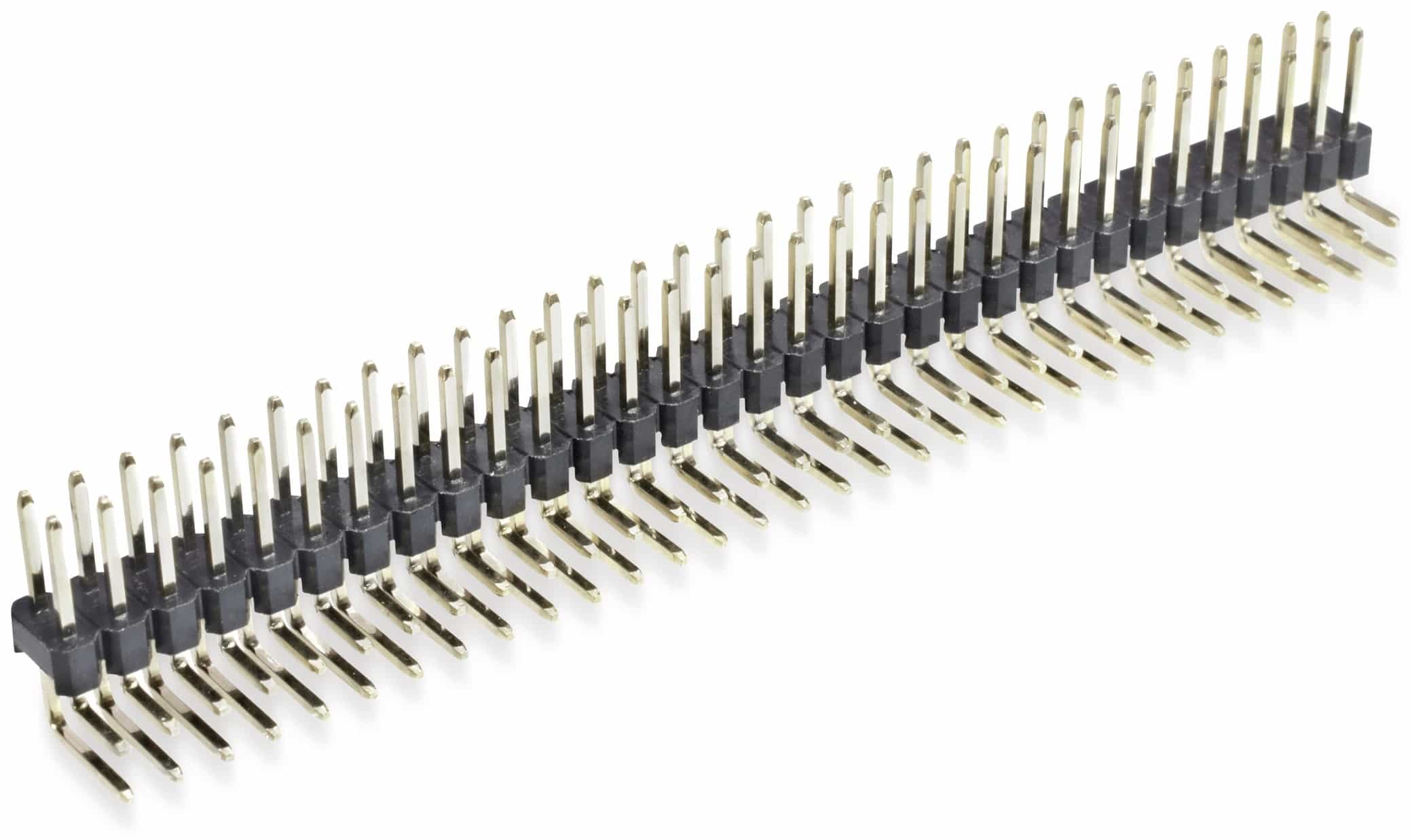 Stiftleiste, 2 x 32, 2,54 mm, gewinkelt, 0,8µ Au (Gold), 5 Stück Stiftleiste, 2 x 32, 2,54 mm, gewinkelt, 0,8µ Au (Gold), 5 Stück