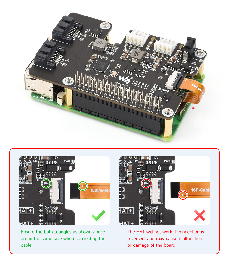 WAVESHARE 2-Kanal PCIe-auf-SATA HAT für Raspberry Pi 5