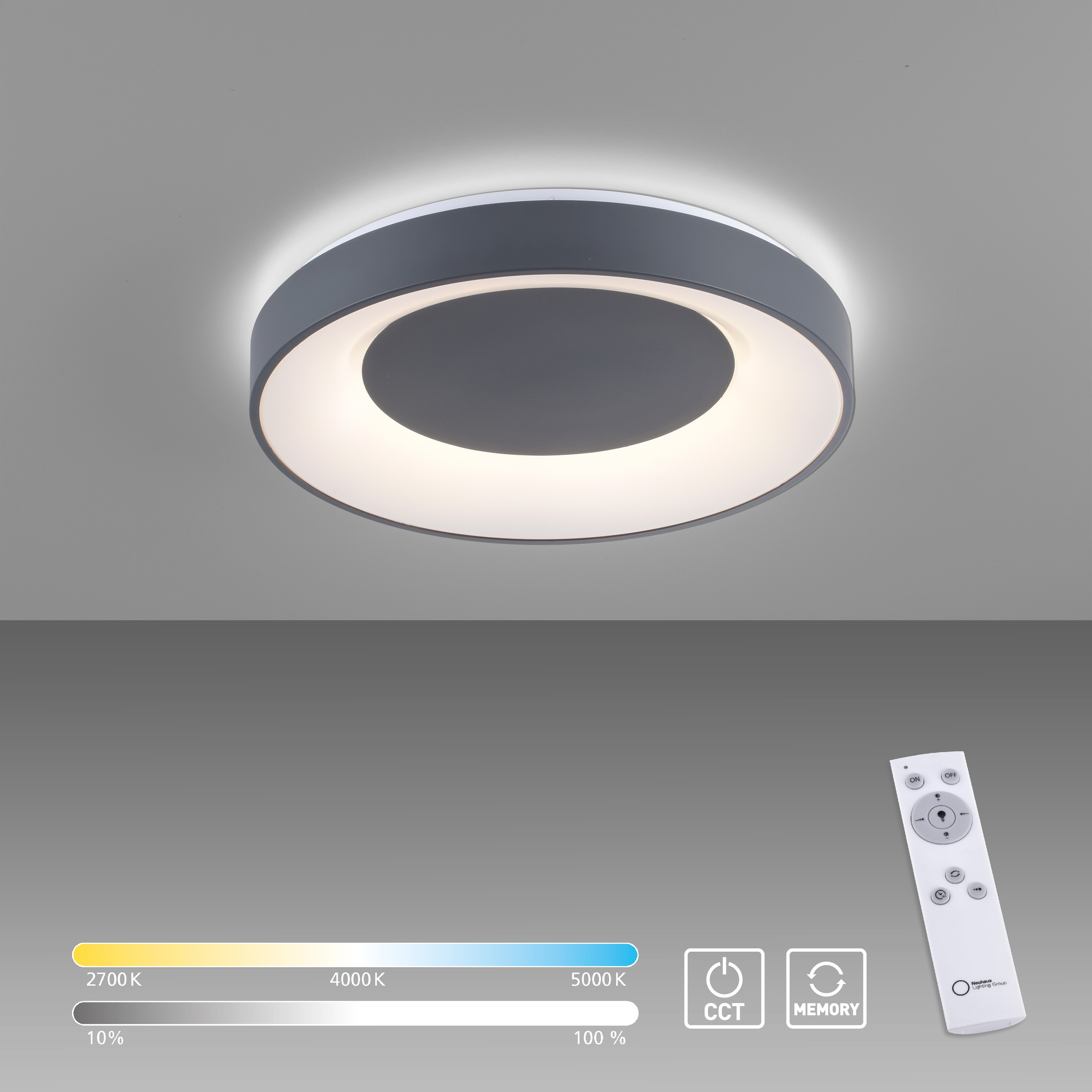 JUST LIGHT LED-Deckenleuchte 14326-18 grau, 26,5 W, 3300 lm, CCT JUST LIGHT LED-Deckenleuchte 14326-18 grau, 26,5 W, 3300 lm, CCT