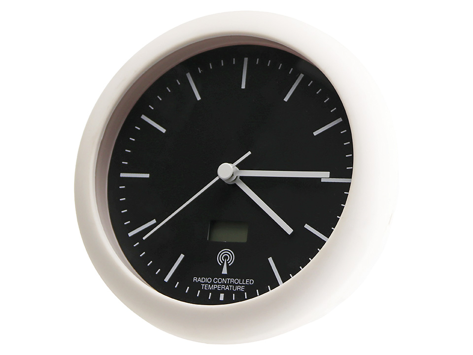 Analoge Funkuhr, Temperaturanzeige, weiß/schwarz Analoge Funkuhr, Temperaturanzeige, weiß/schwarz