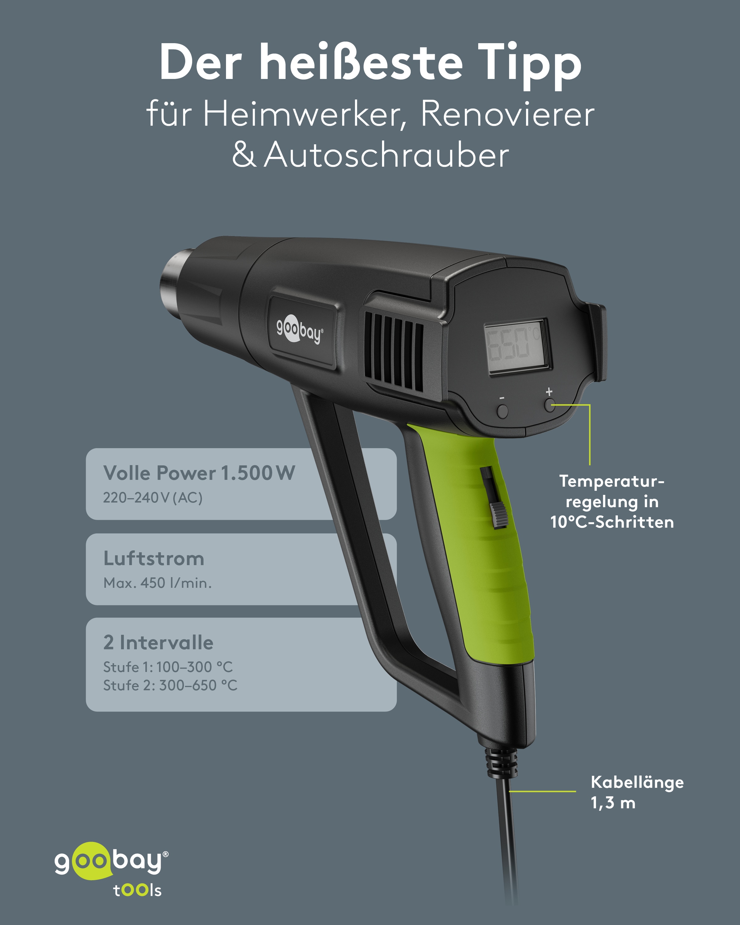 GOOBAY TOOLS Heißluftpistole Premium, 77823, 1500 W