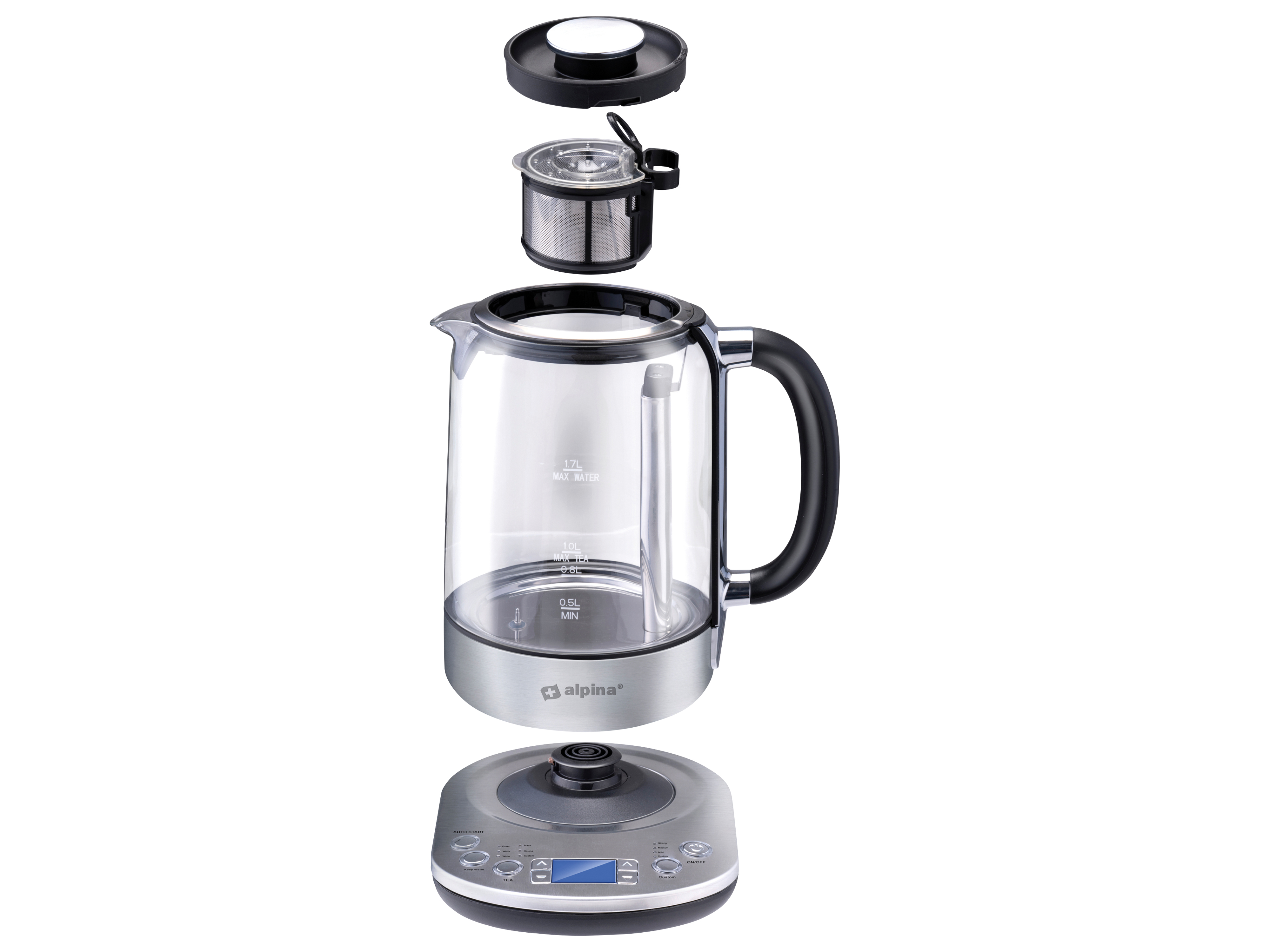 ALPINA Wasserkocher, 1,7 L, 1850...2200 W, Glas, Display ALPINA Wasserkocher, 1,7 L, 1850...2200 W, Glas, Display