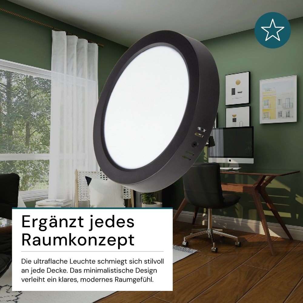 LUXULA LED-Deckenleuchte, 6W, EEK: F, 600lm, CCT, IP44, rund, schwarz