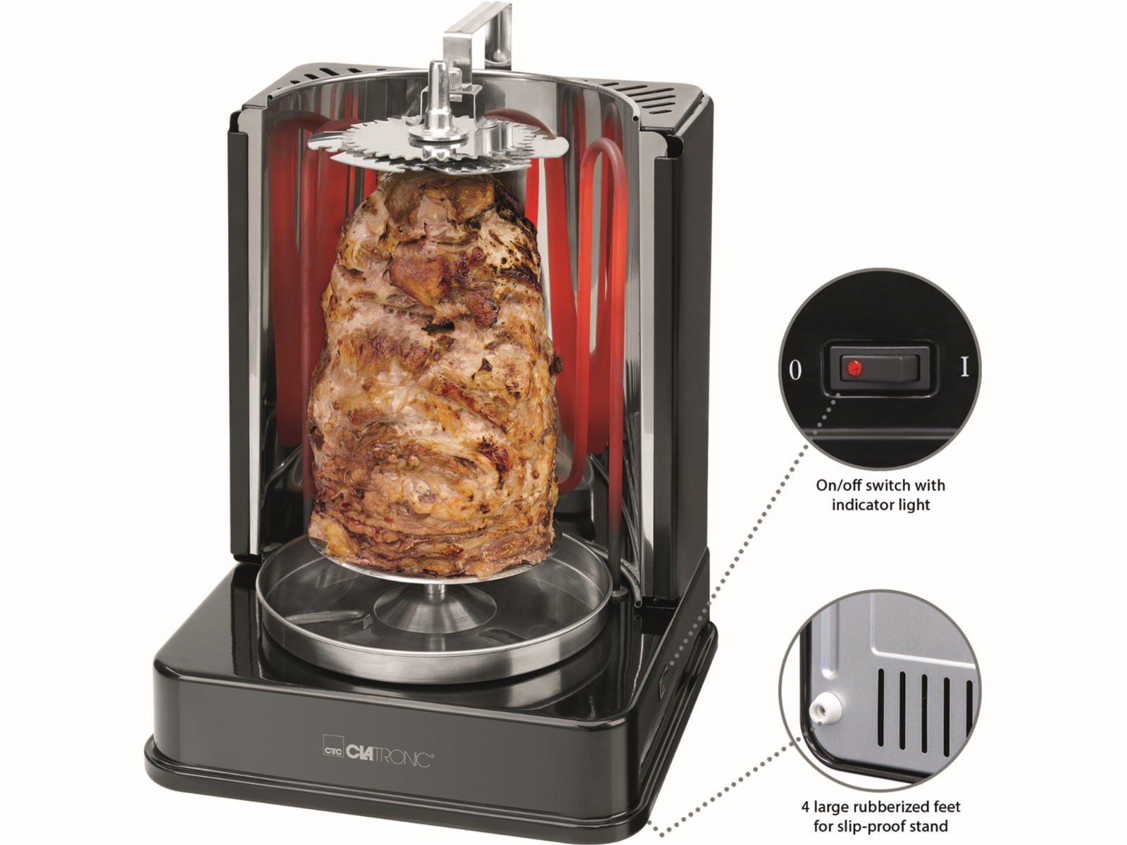 CLATRONIC Döner-Vertikal-Multigrill DVG 3686, 1400 W, schwarz