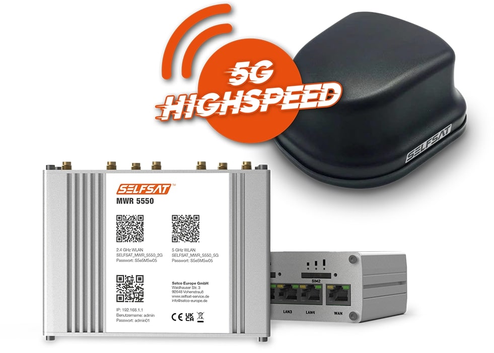 SELFSAT WLAN-Router-Set MWR 5550, inkl. 5G Dachantenne, 4G/LTE/5G&WLAN 