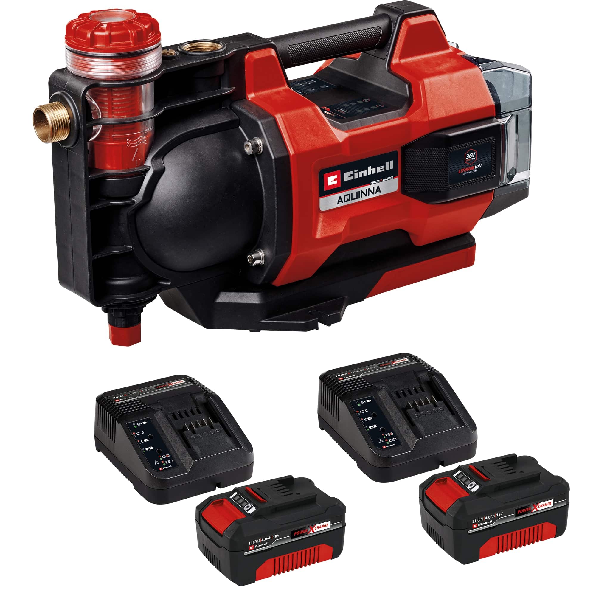 EINHELL Akku-Gartenpumpe Aquinna 36/38 F LED Automatic + 2x Starterset