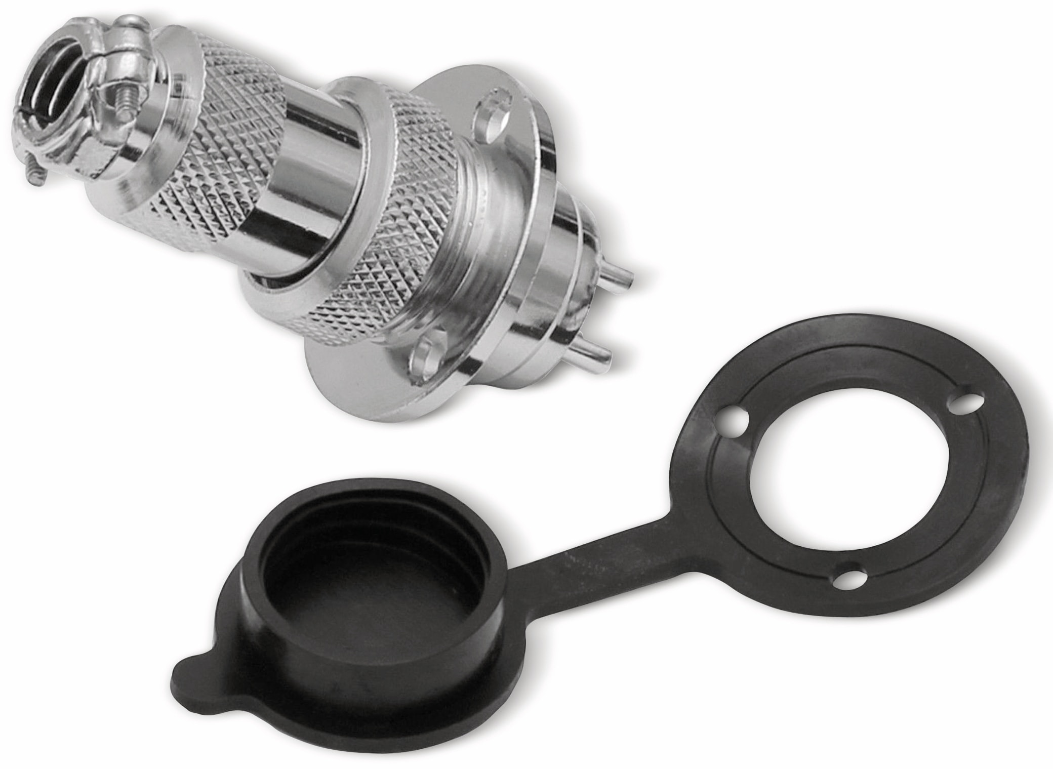 Hochstrom Einbaustecker-Set, 3-polig, Ø 19 mm, mit Abdeckkappe Hochstrom Einbaustecker-Set, 3-polig, Ø 19 mm, mit Abdeckkappe