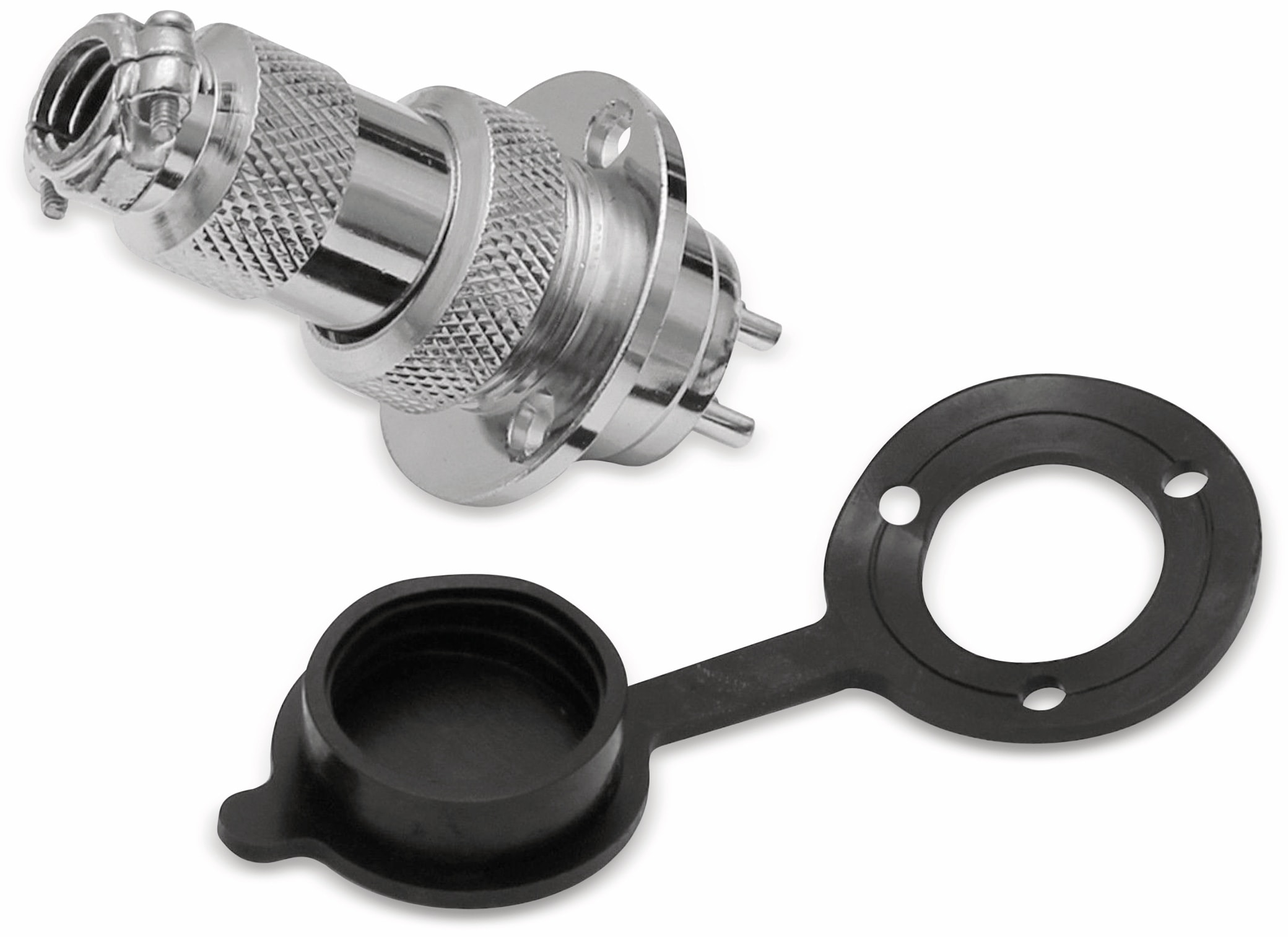 Hochstrom Einbaustecker-Set, 2-polig, Ø 19 mm, mit Abdeckkappe