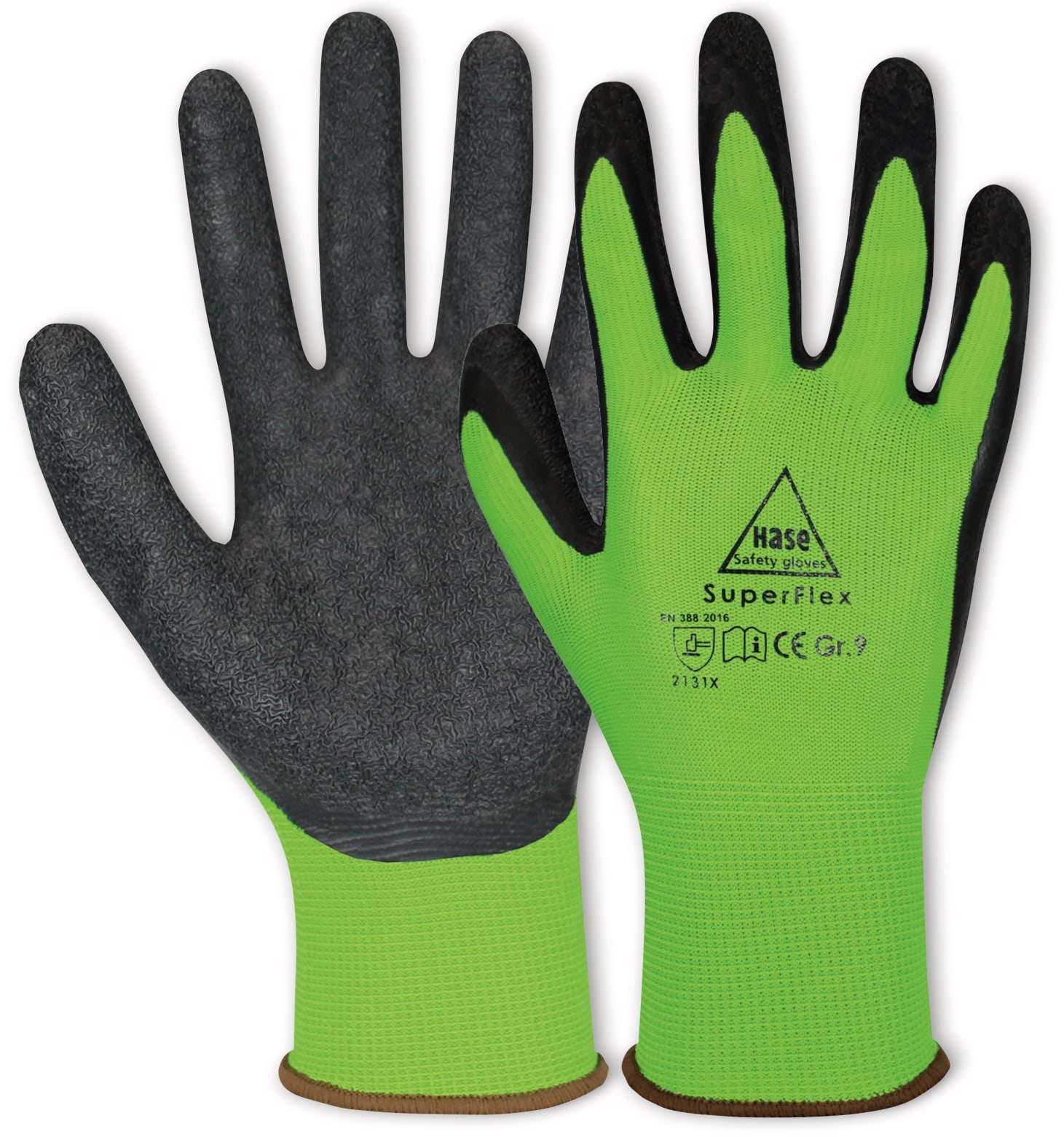 HASE SAFETY GLOVES Latex-Arbeitshandschuhe Superflex, EN 388, EN 420, Größe 8, grün/schwarz