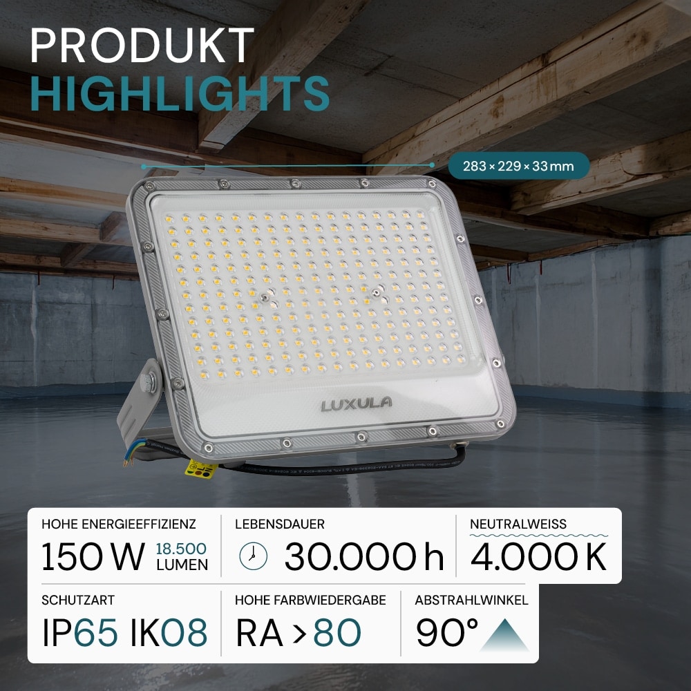 LUXULA LED-Fluter, EEK: E, 150W, 18500lm, 4000K, IP65, grau LUXULA LED-Fluter, EEK: E, 150W, 18500lm, 4000K, IP65, grau