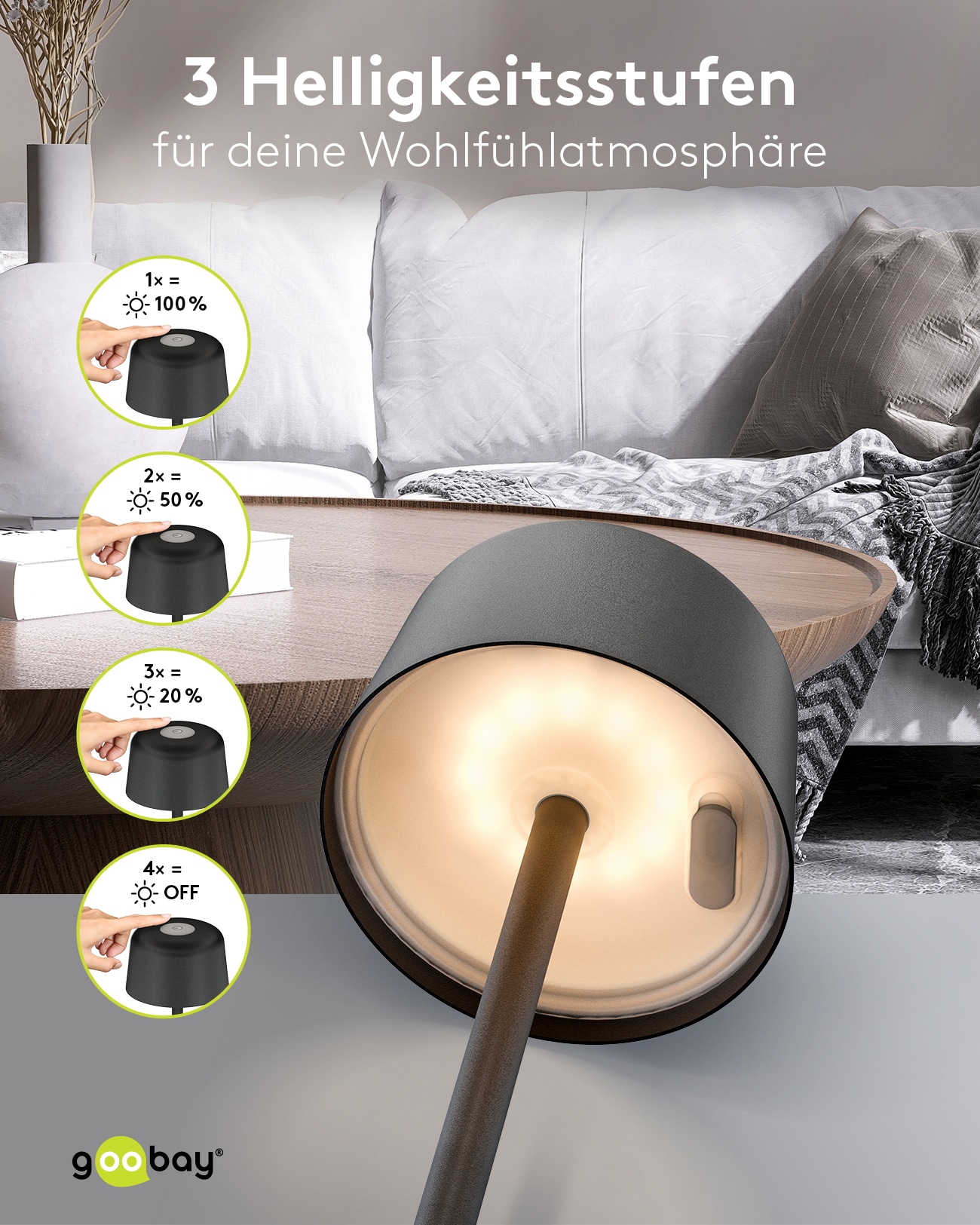 GOOBAY LED-Tischleuchte 77675, 2W, 3000 K, 150 lm, warmweiß, IP44, schwarz GOOBAY LED-Tischleuchte 77675, 2W, 3000 K, 150 lm, warmweiß, IP44, schwarz