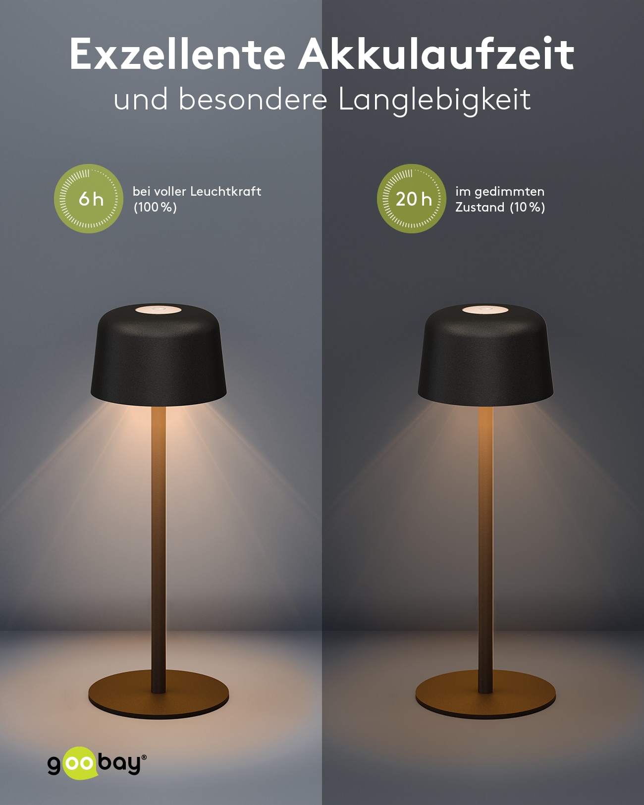 GOOBAY LED-Tischleuchte 77675, 2W, 3000 K, 150 lm, warmweiß, IP44, schwarz