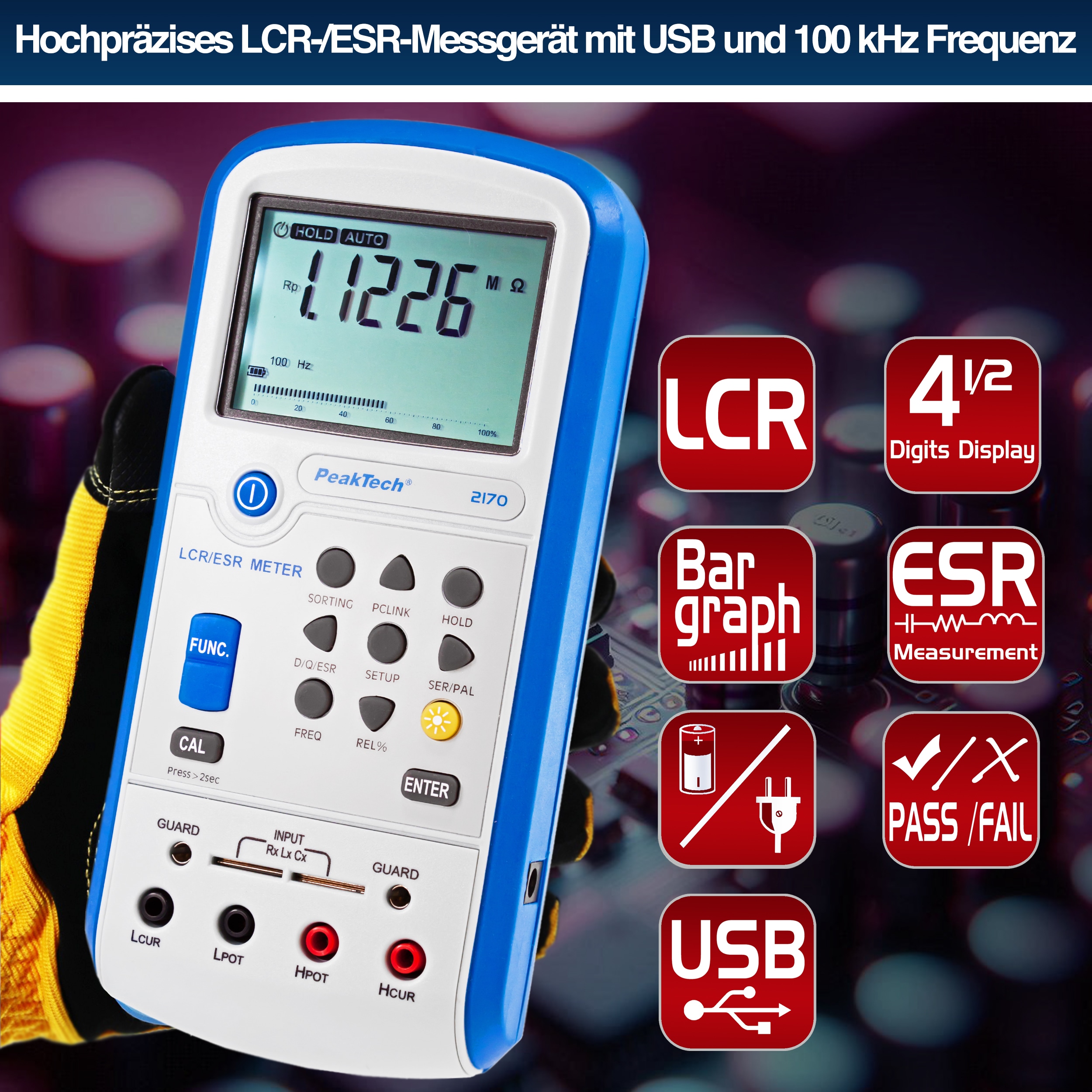 PEAKTECH LCR-/ESR Meter, P 2170, 100 Hz - 100 kHz, mit USB