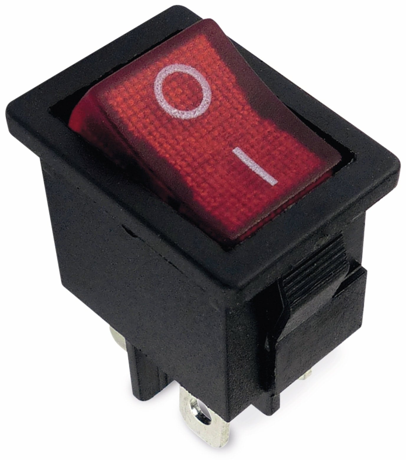 Wippenschalter 2-pol., I-0, rot beleuchtet, 19x12,5 mm