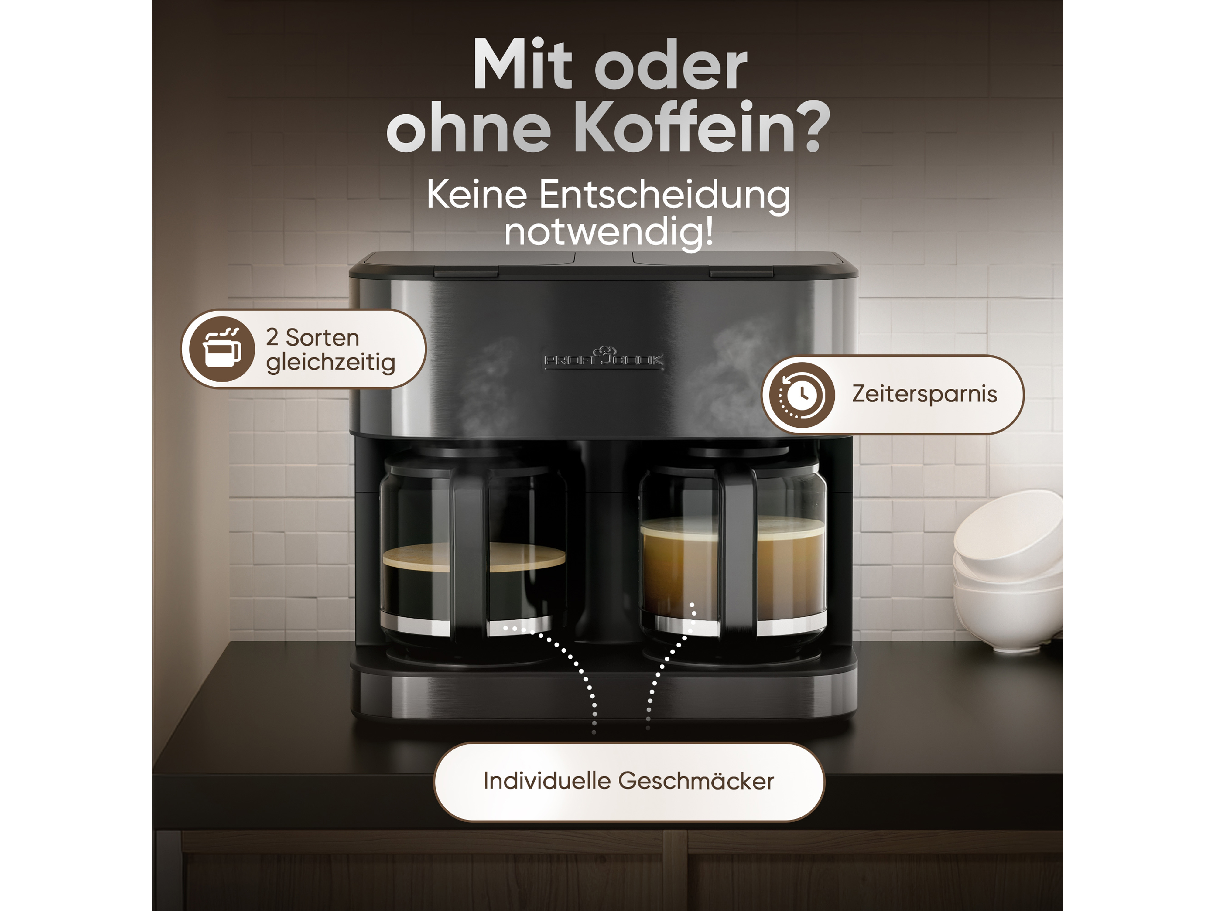 PROFI COOK Doppelkaffeemaschine PC-KAD 1308, 3,6 L, 2000 W, dark inox