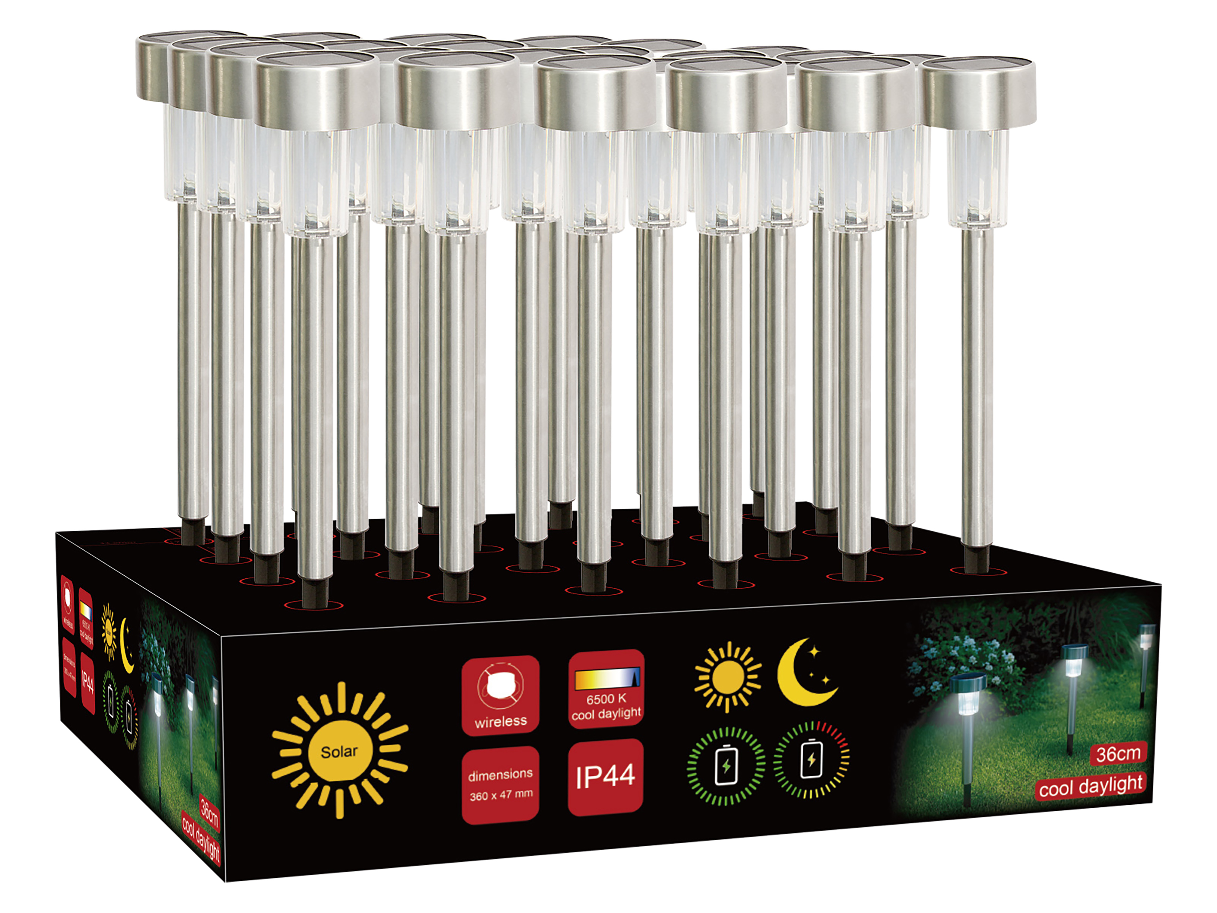 BLULAXA Solar LED-Gartenleuchte 51016, 6500K, IP44, stahlfarbig