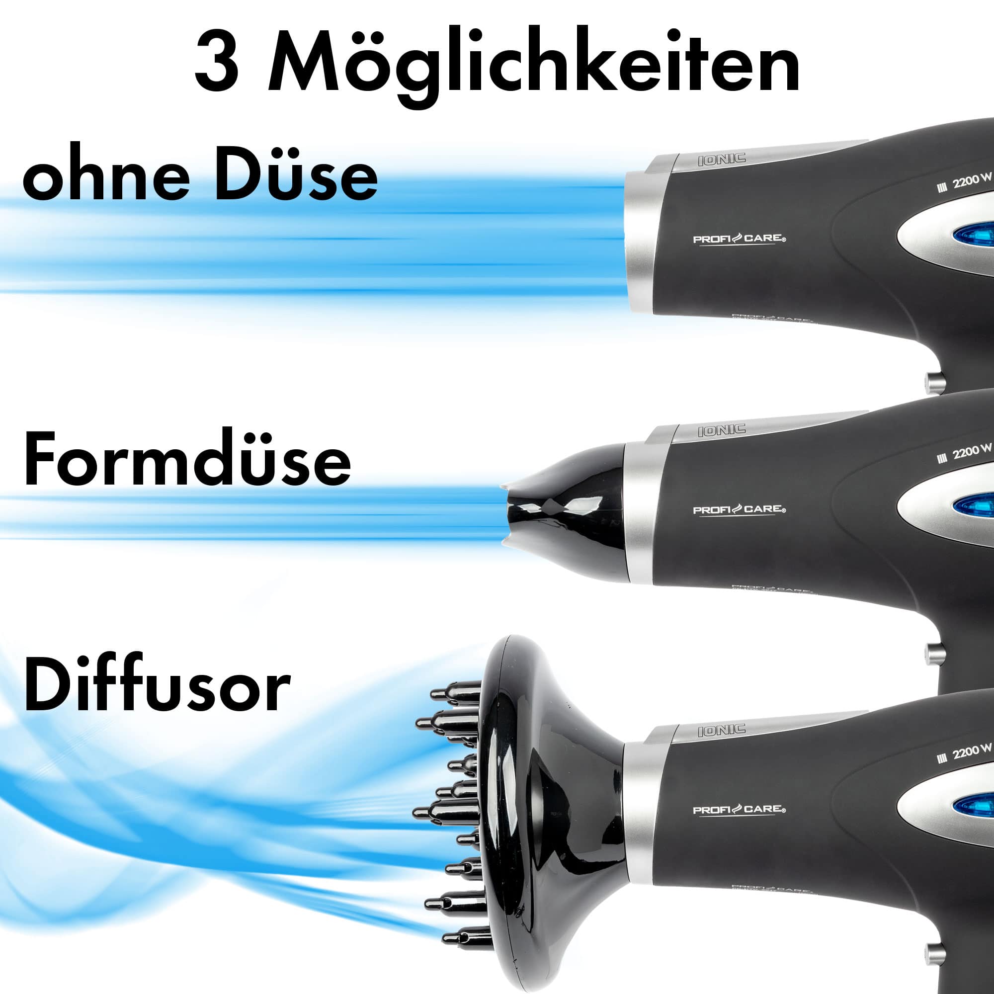 PROFICARE Haartrockner PC-HTD 3113, Ionisierungsfunktion, 2200W, schwarz