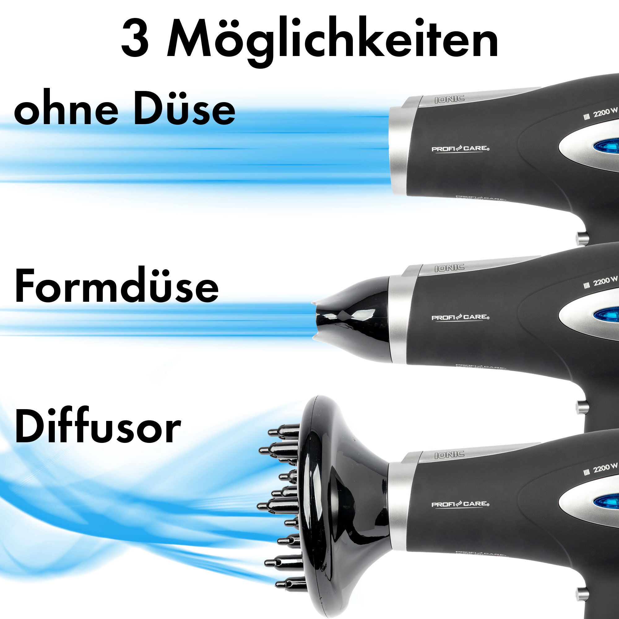 PROFICARE Haartrockner PC-HTD 3113, Ionisierungsfunktion, 2200W, schwarz