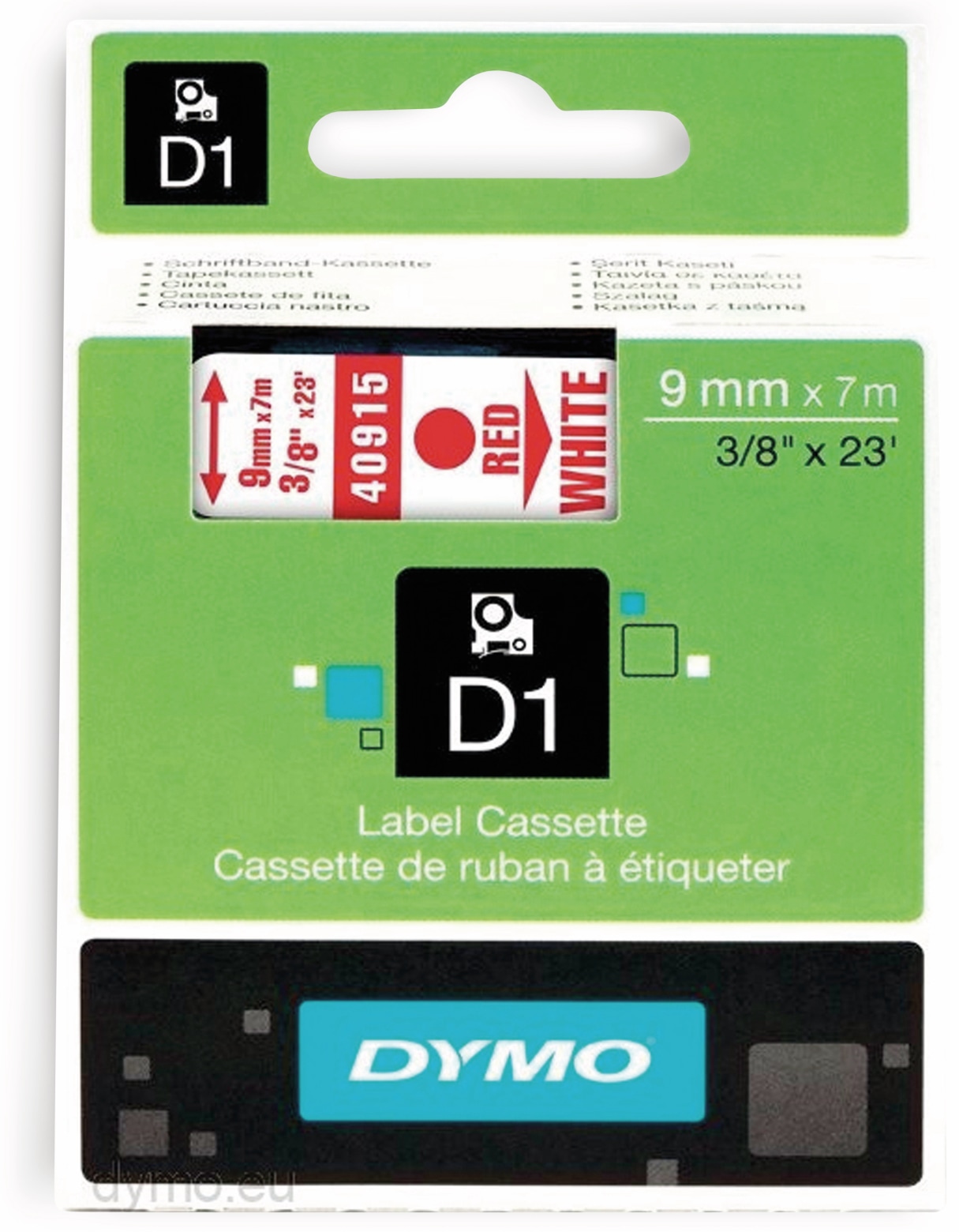 Dymo Beschriftungsband D1 für LabelManager, rot auf weiß, Standard, 9 mm