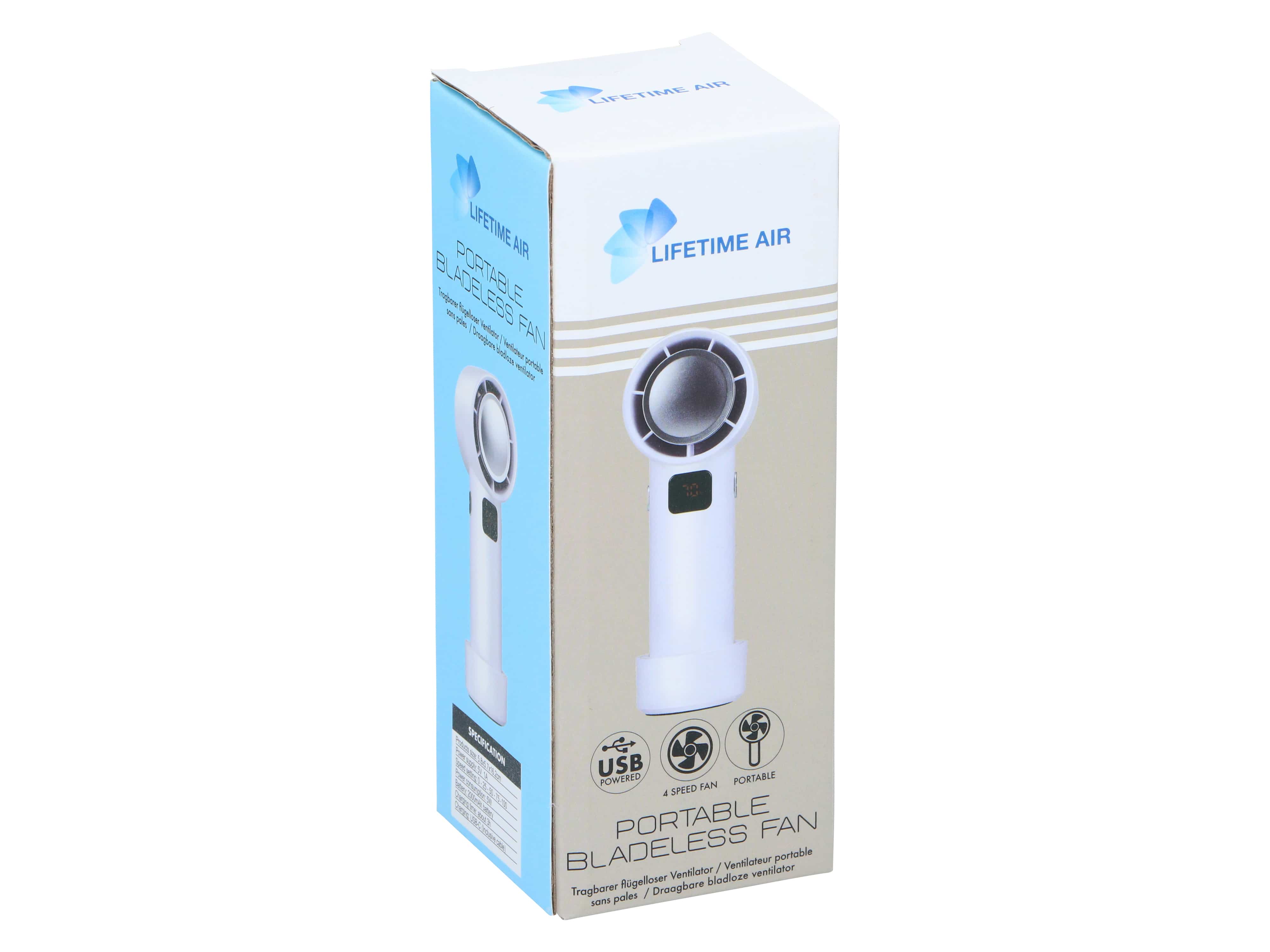 LIFETIME AIR USB-Handventilator, bladeless Design, 2000mAh, weiß