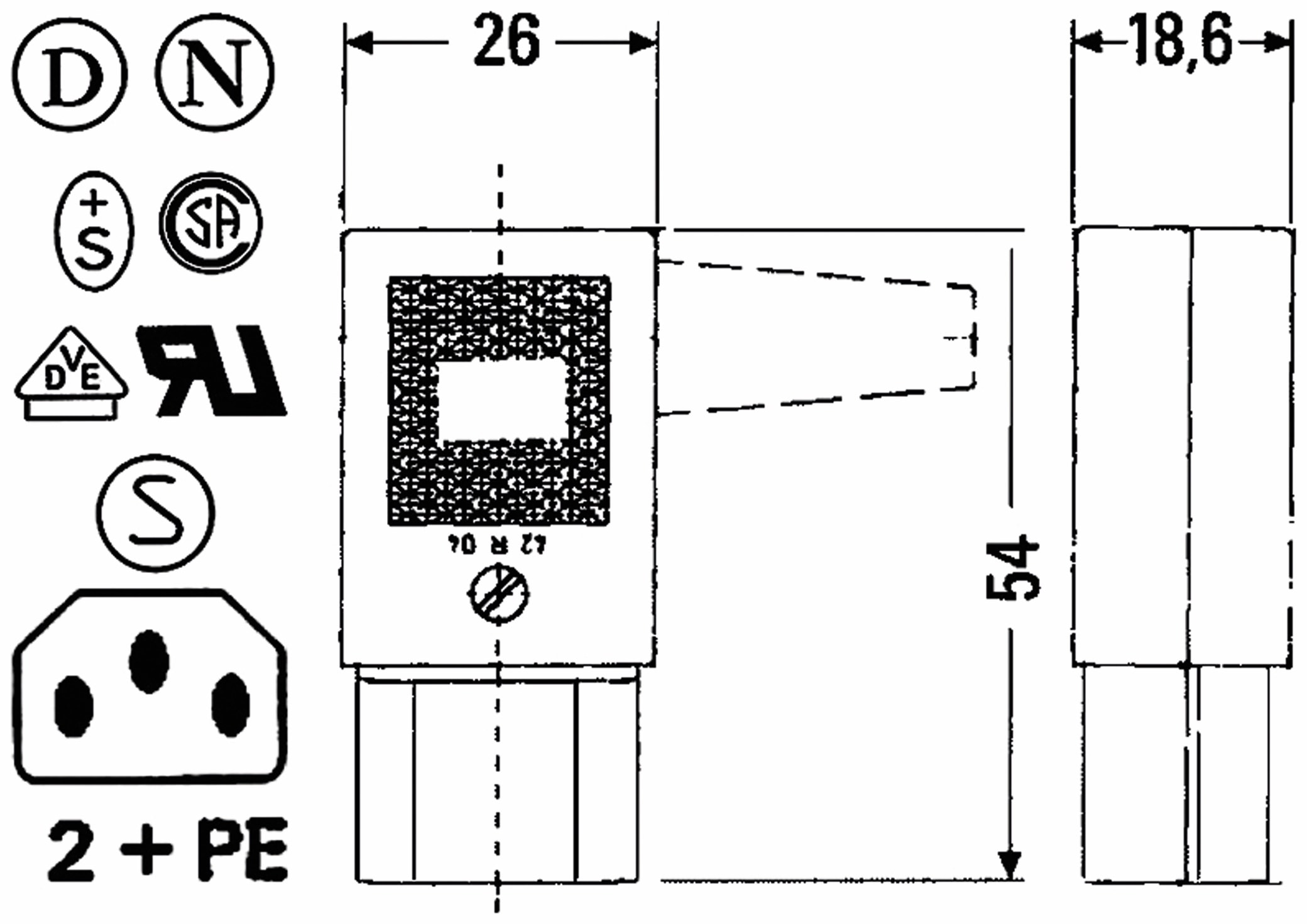 Kaltgerätekupplung, gewinkelt links, schwarz