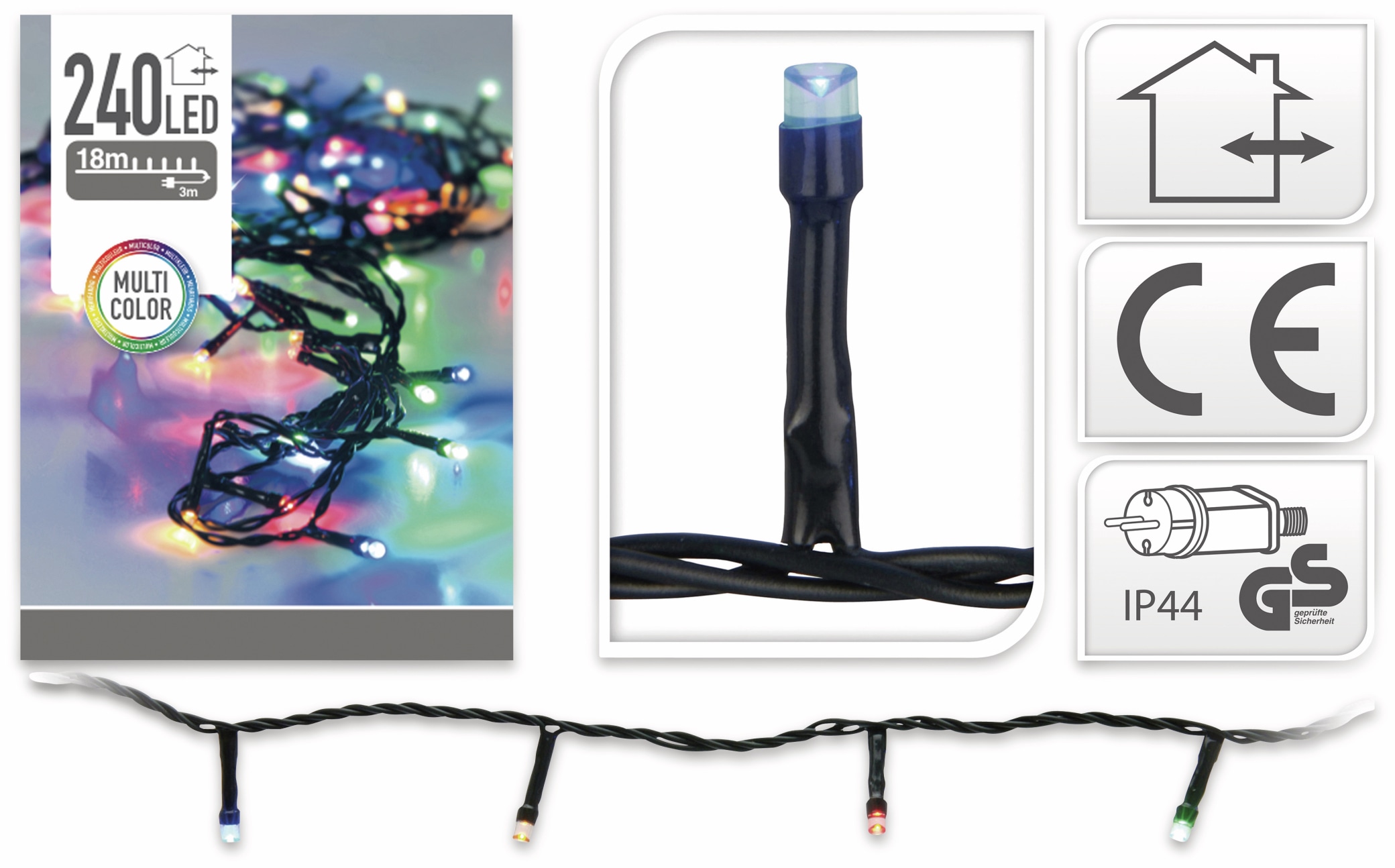 LED-Lichterkette, 240 LEDs, bunt, 230V~, IP44, Innen/Außen LED-Lichterkette, 240 LEDs, bunt, 230V~, IP44, Innen/Außen