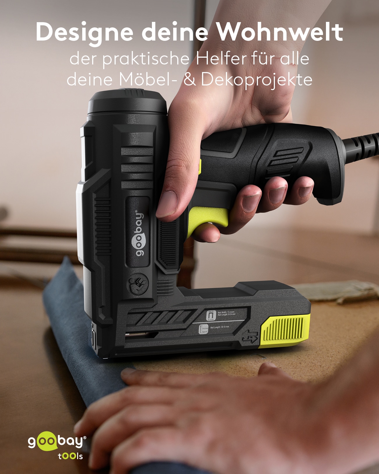 GOOBAY TOOLS 2in1 Elektrotacker-Set, 77820, mit 400 Tackernadeln und 100 Nägeln