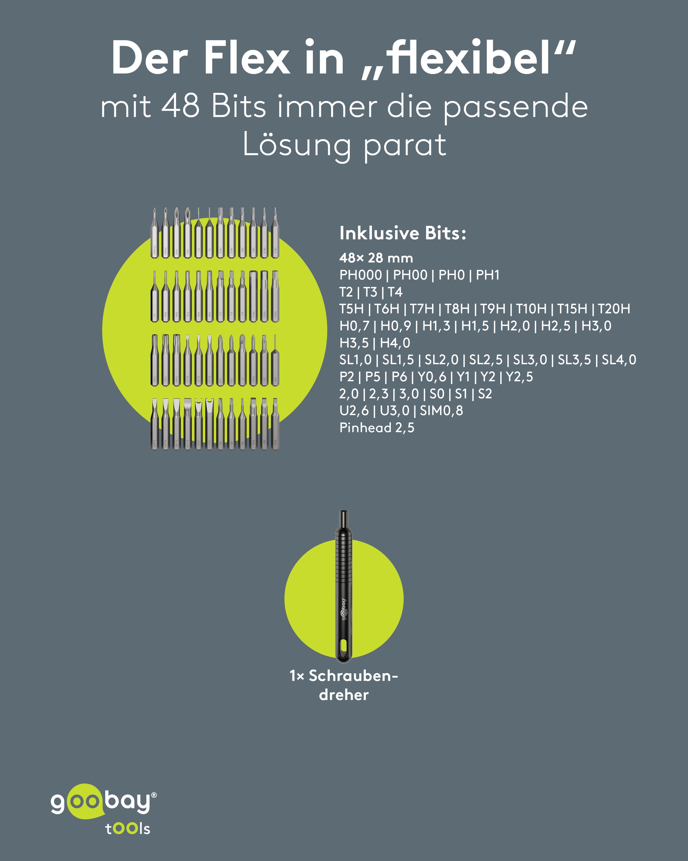 GOOBAY TOOLS Schraubendreher-Set, 77835, mit 48-tlg. Präzisions-Bitsatz